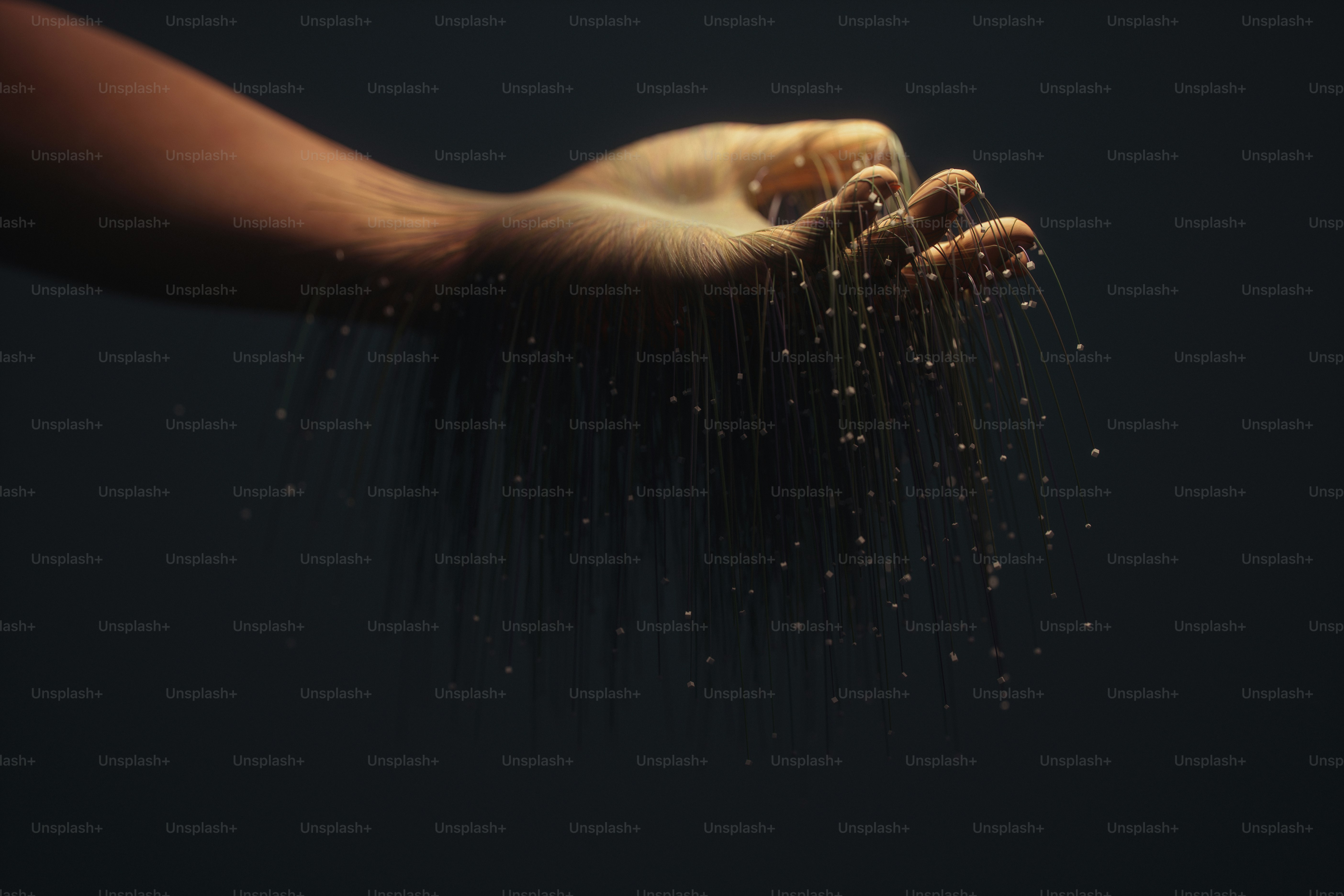 Human hand with abstract cables.