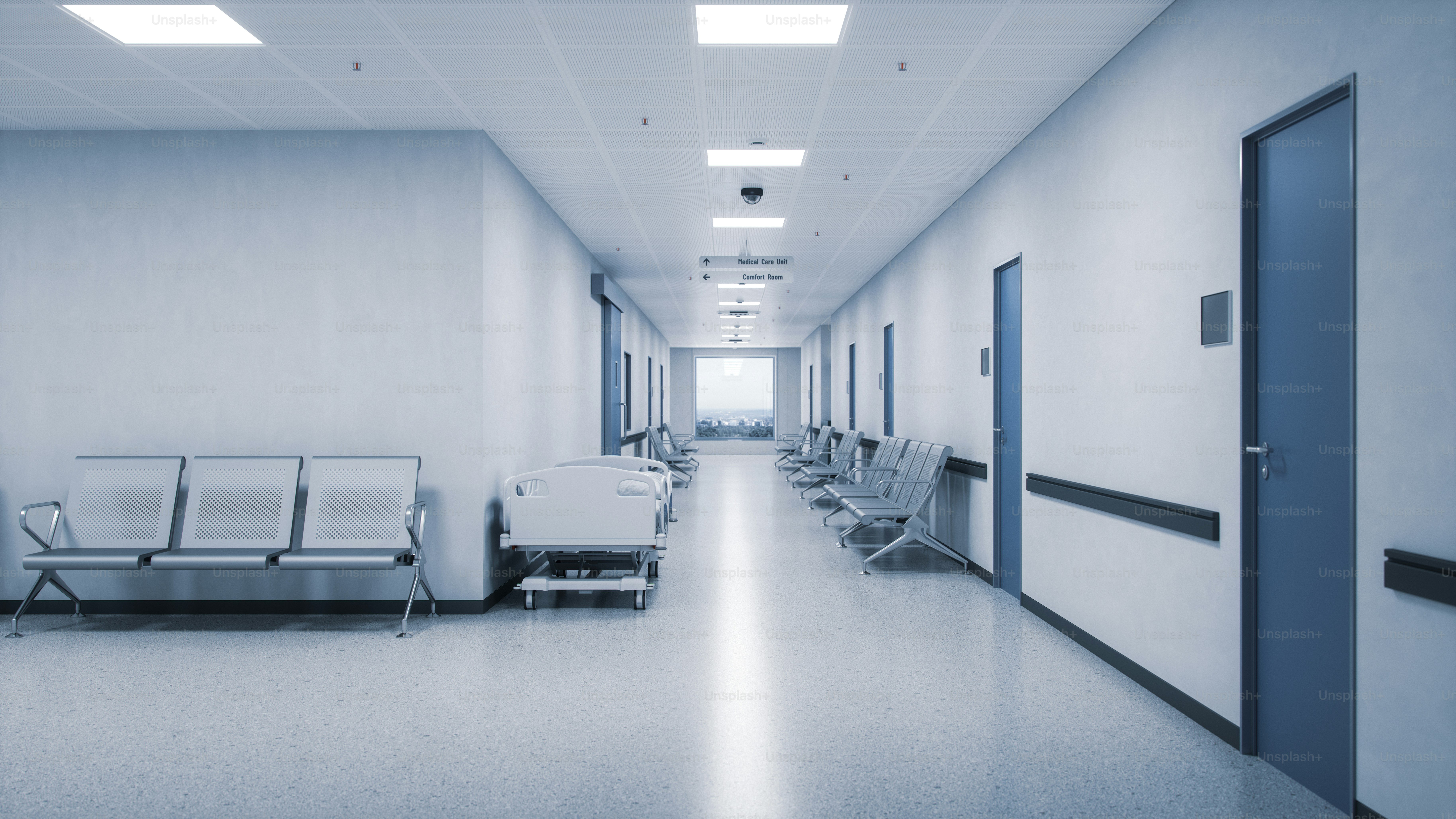 Contemporary hospital corridor.