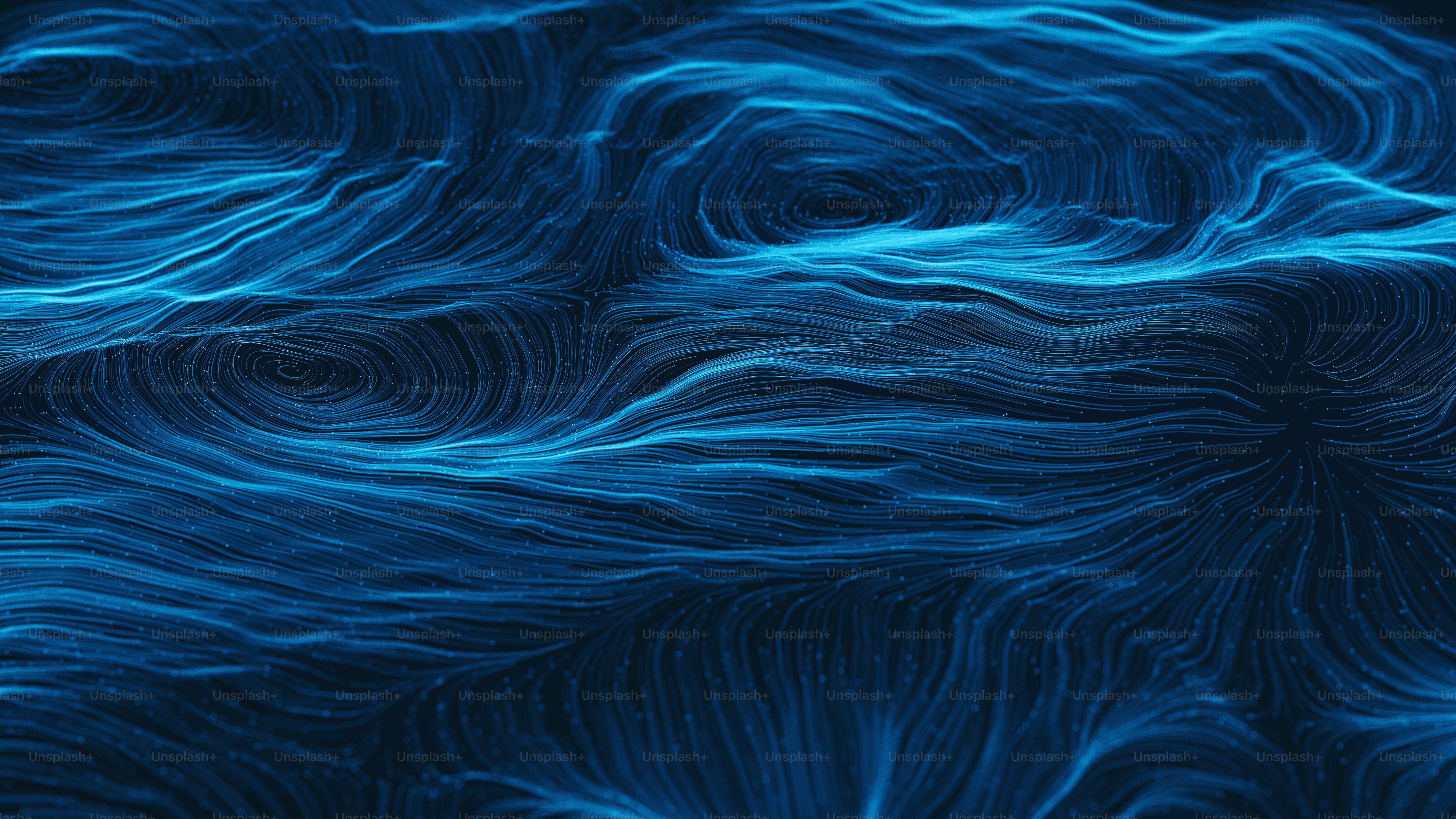 Abstract topology with flowing curves and particles.