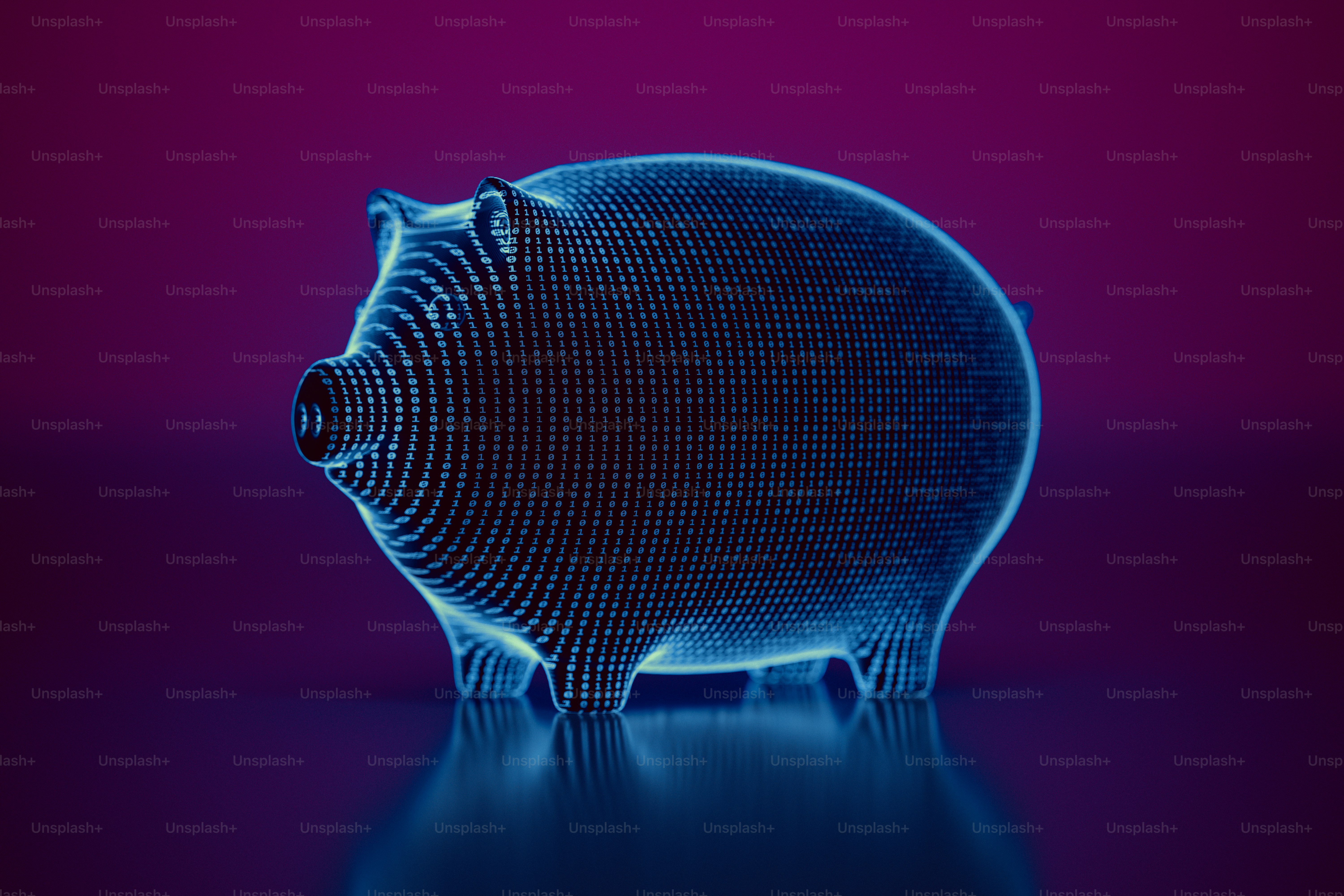 Virtual piggy bank on an abstract neon environment.