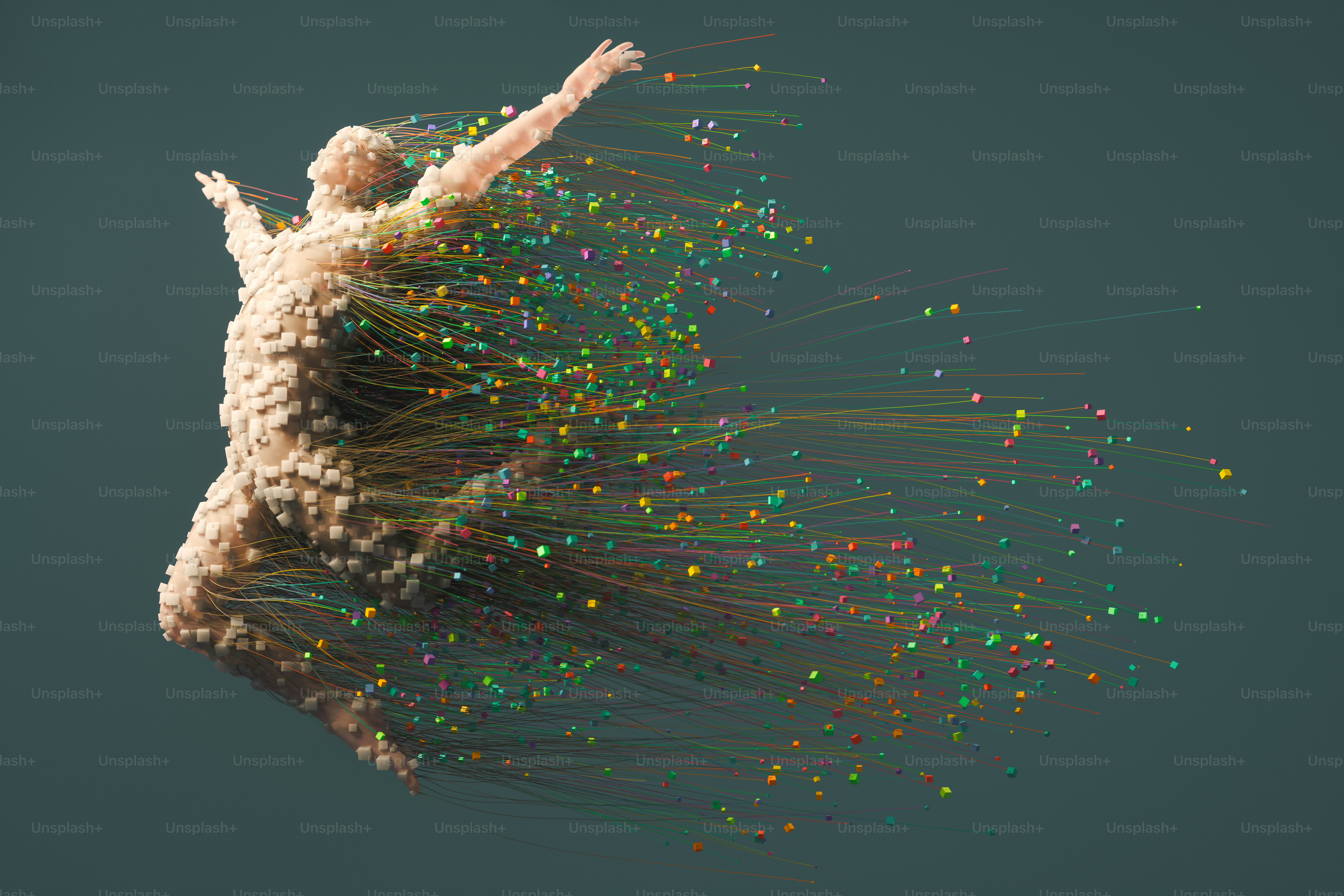 Imagen abstracta de un hombre saltando con cables al fondo