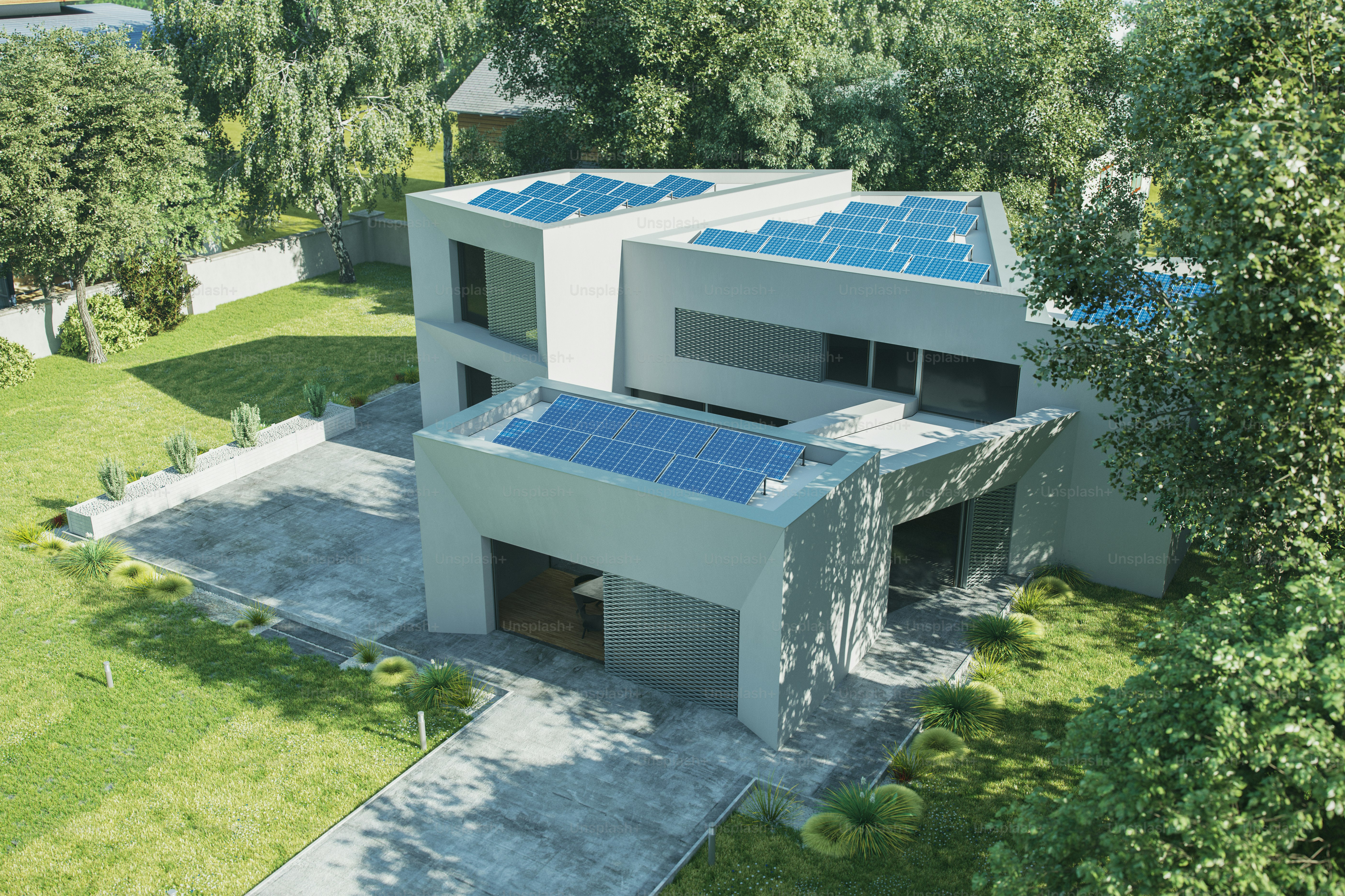Premium residential home with a rooftop solar array