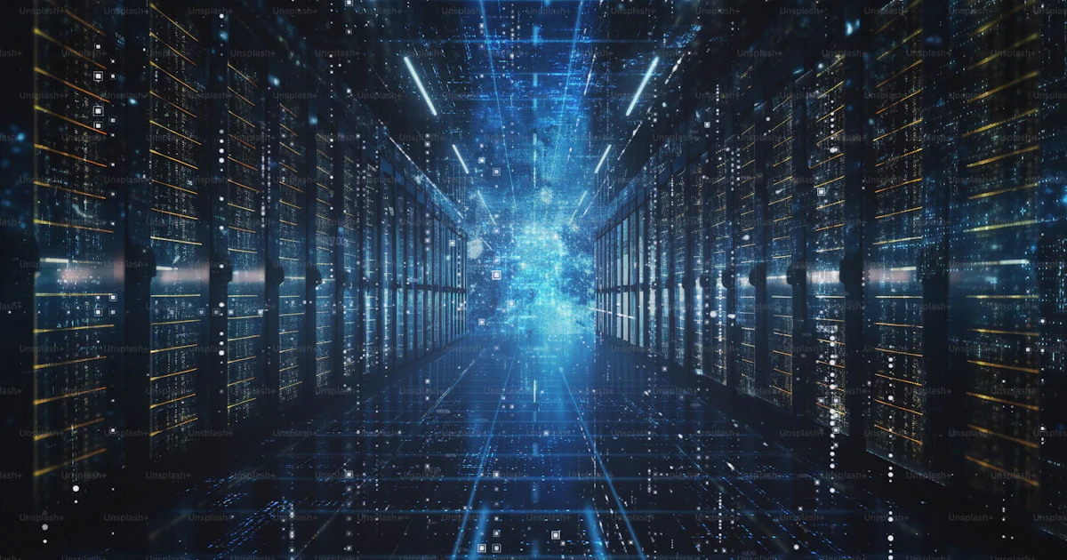 Data Center. Animated Digitalization of Information, Stream Moving ...