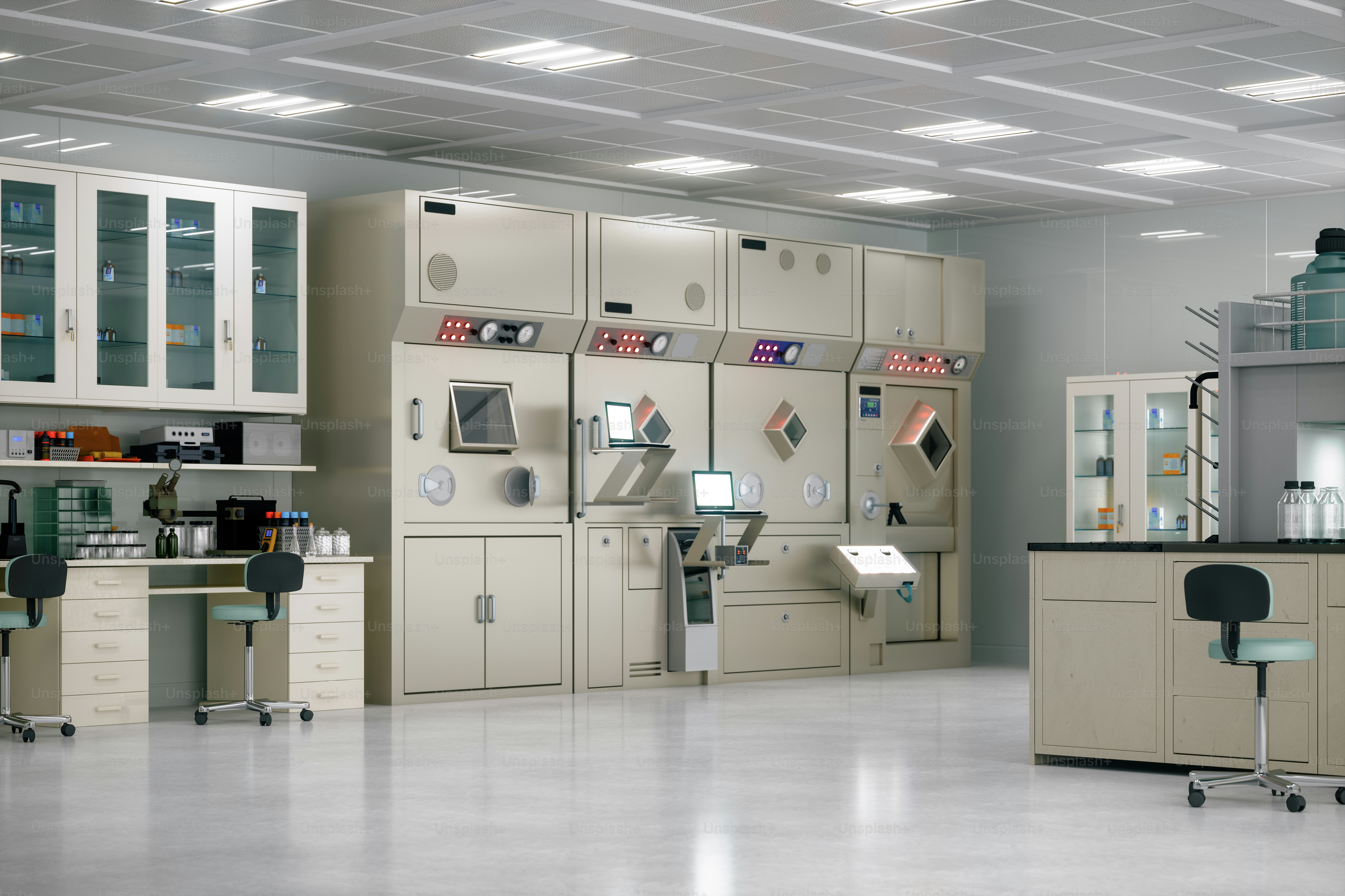 Medical research laboratory with technical equipment