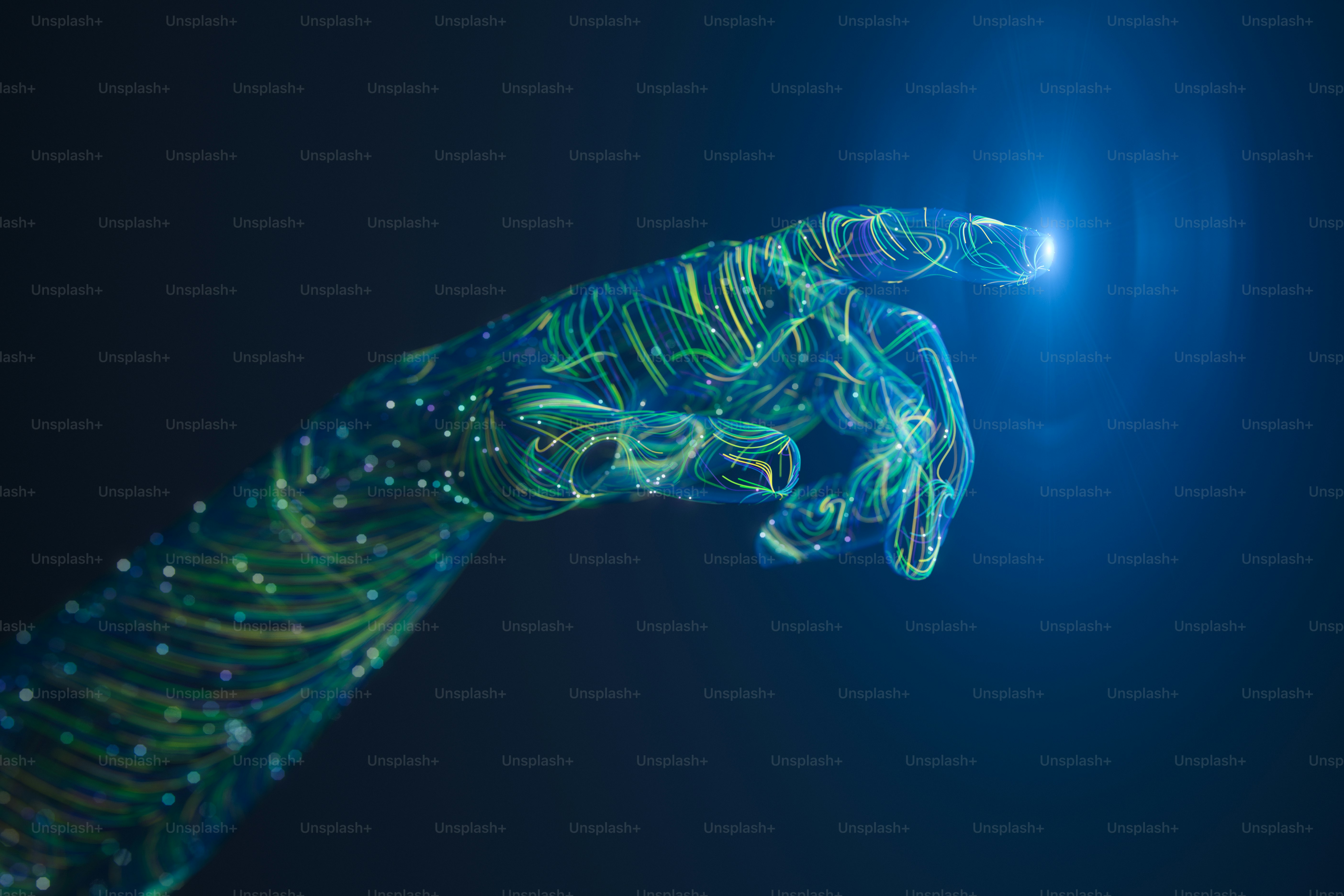 Digital hand reaching out to a glowing point, representing the ...