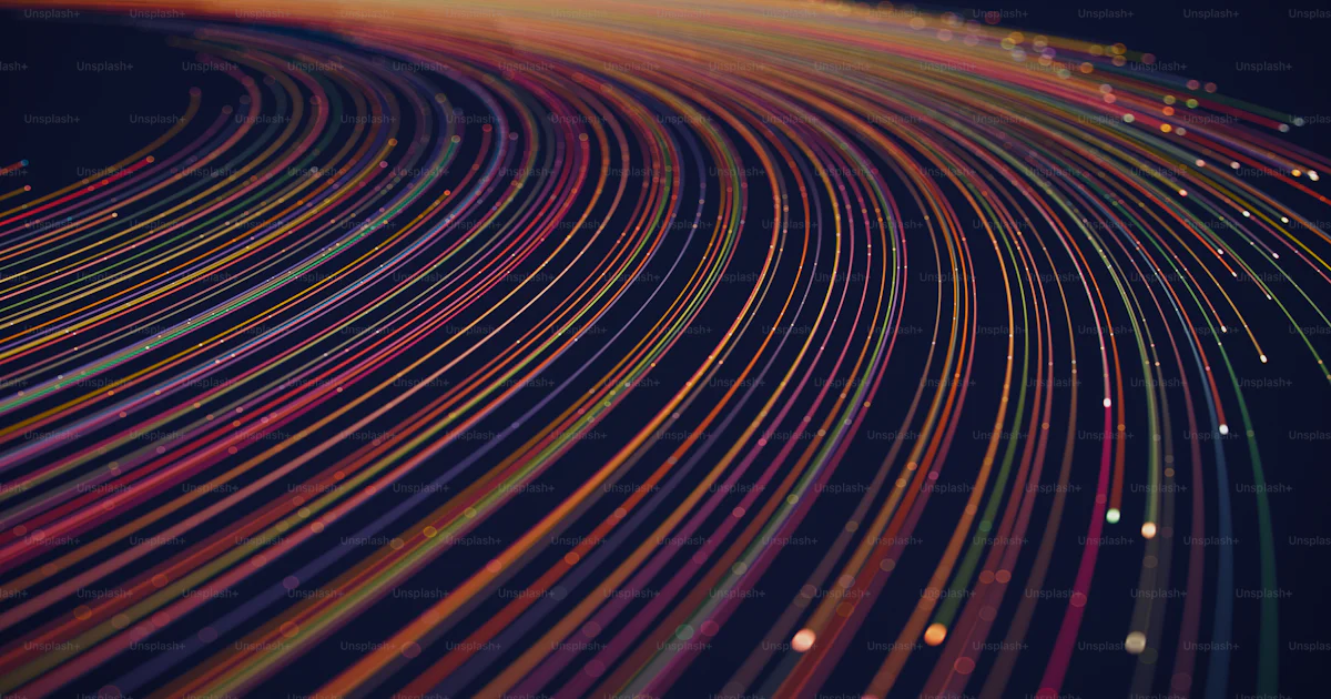 Abstract technology background with colorful lines and particles. photo ...