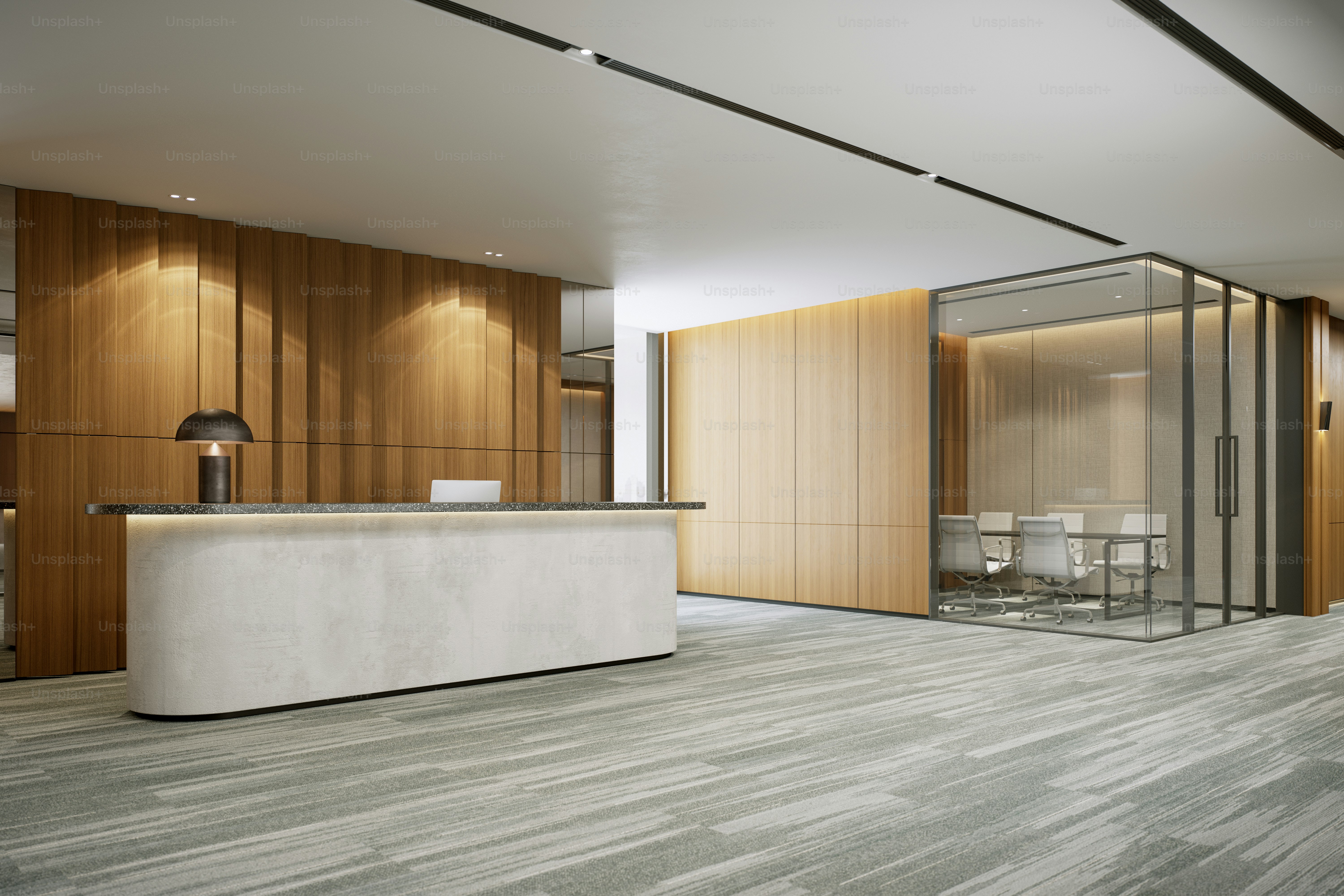Modern office lobby interior.
