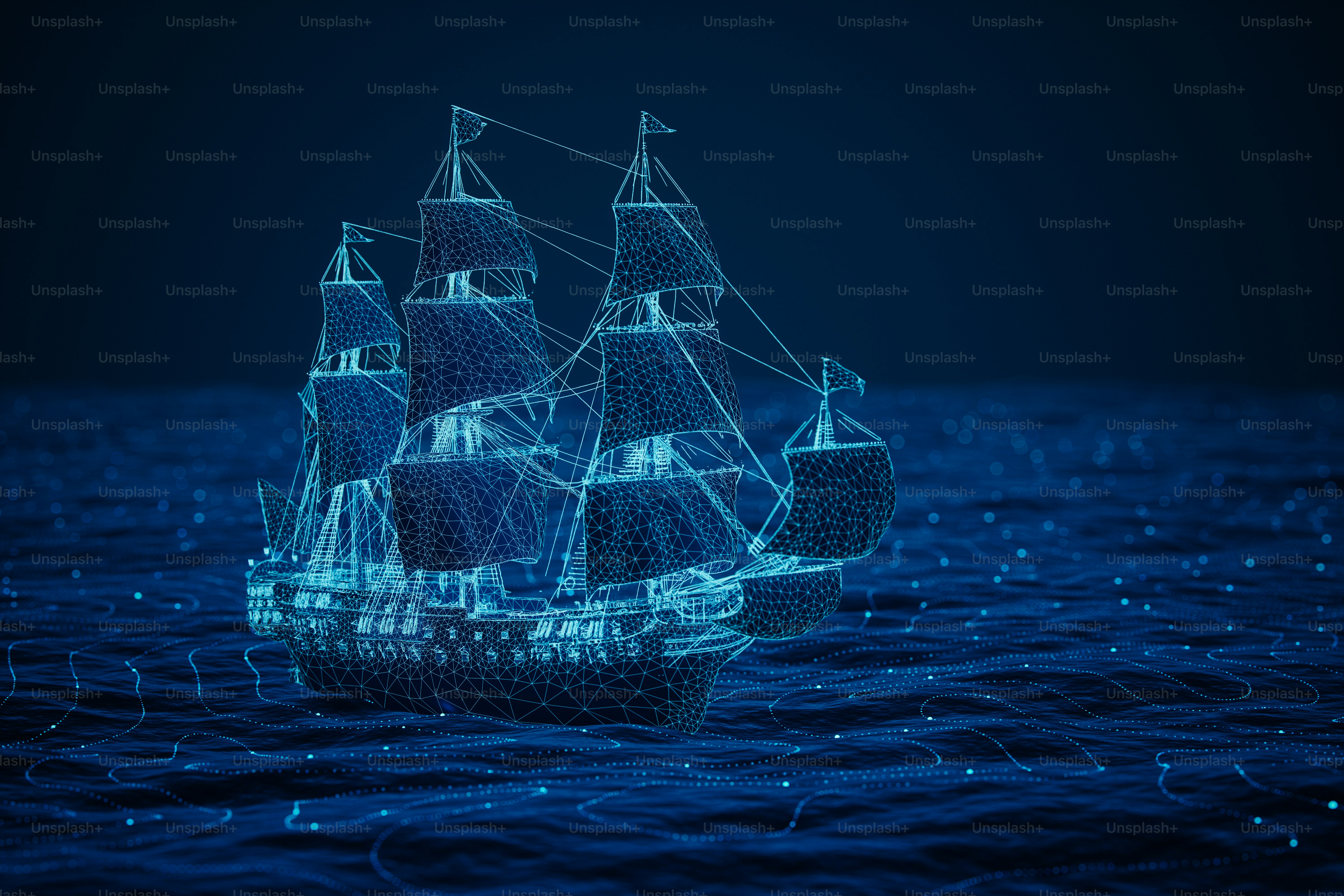 Majestic ship navigating the vast digital ocean, symbolizing exploration and discovery in the age of information.