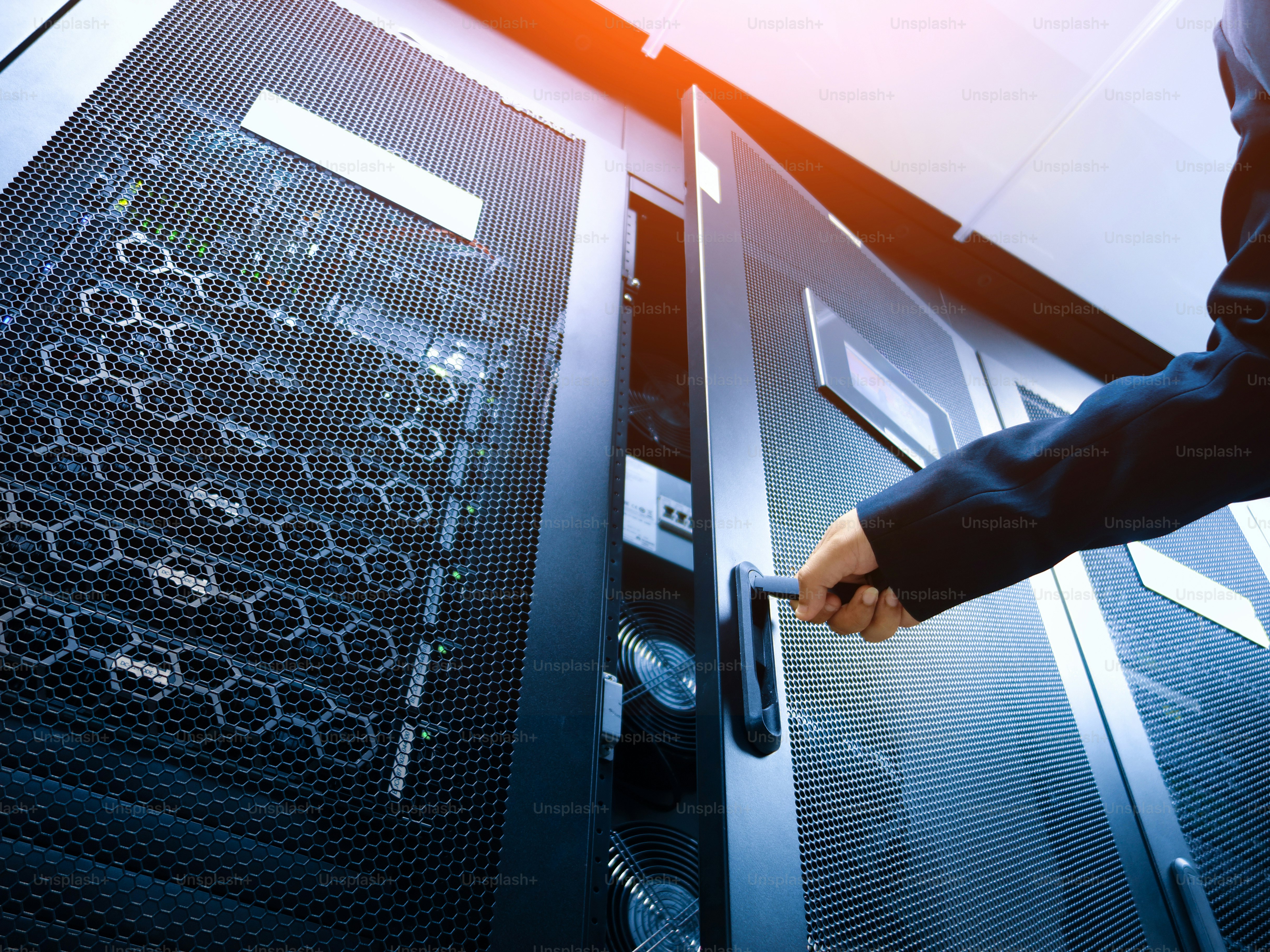 Computer server with a cybersecurity and lock theme