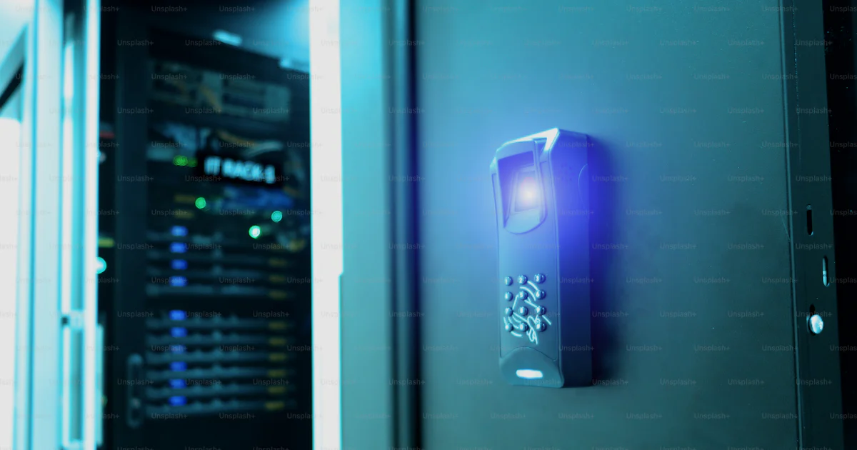 A close-up view of an access control system in a modern data center ...