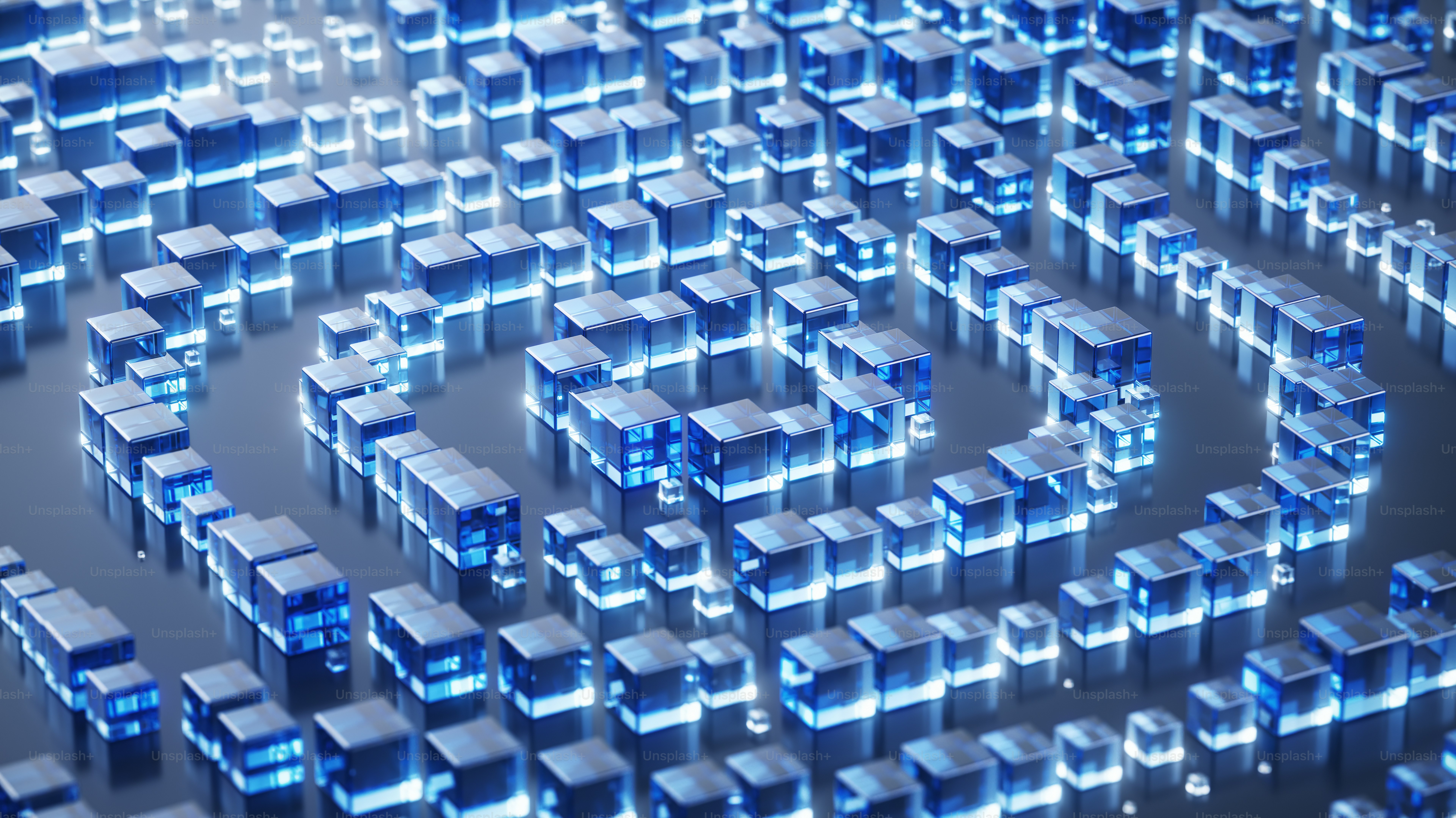 Blue Neon Colored Abstract digital landscape - Digital Analytics - Technology, Big Data, Forecasting