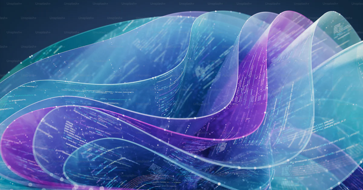 Abstract flowing layers with integrated code represent an AI coding ...