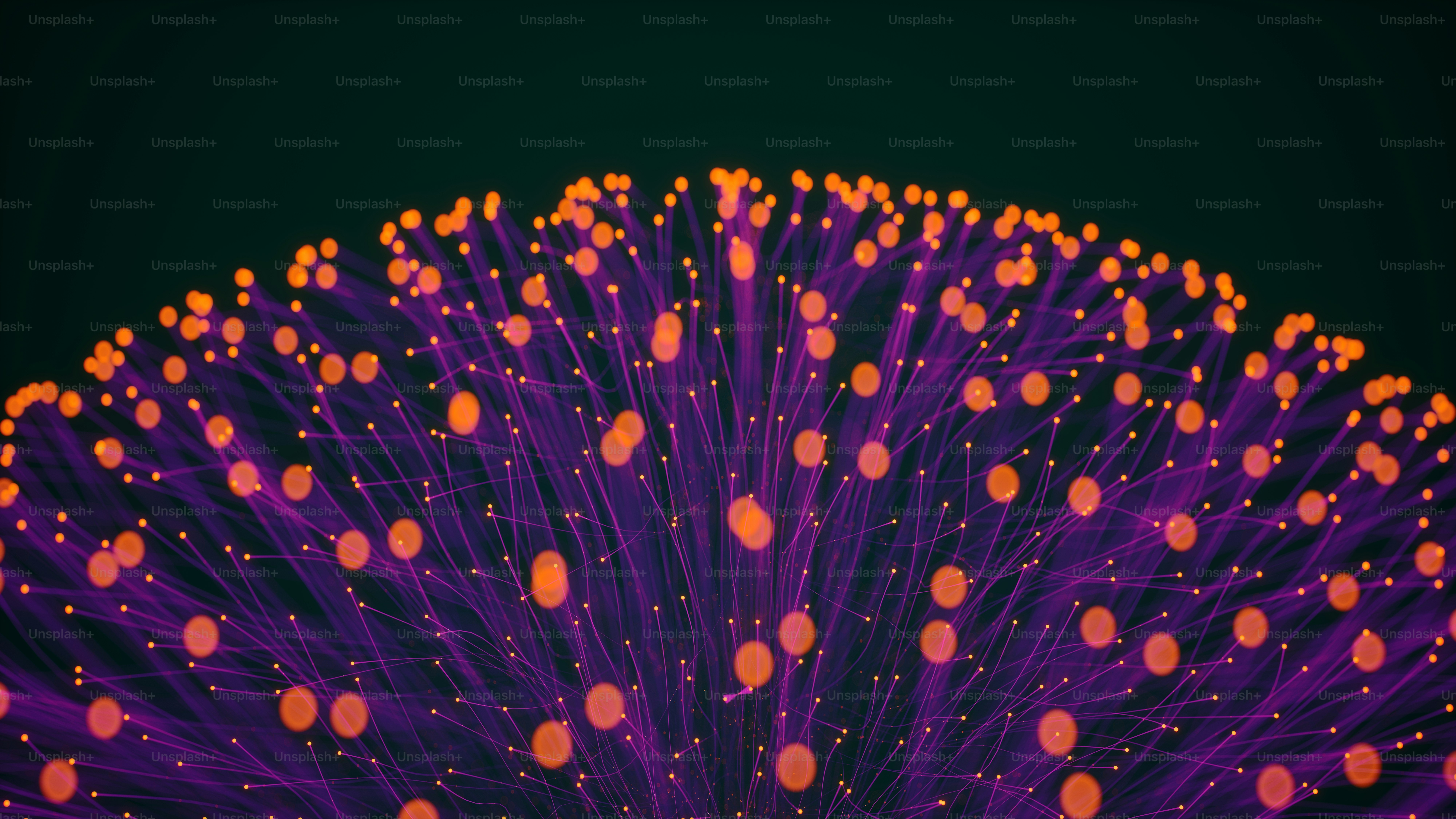 Conceptual neural network structure, featuring glowing orange nodes connected by purple strands. The glowing points symbolize data processing and machine learning algorithms, reflecting the complexity of artificial intelligence systems.