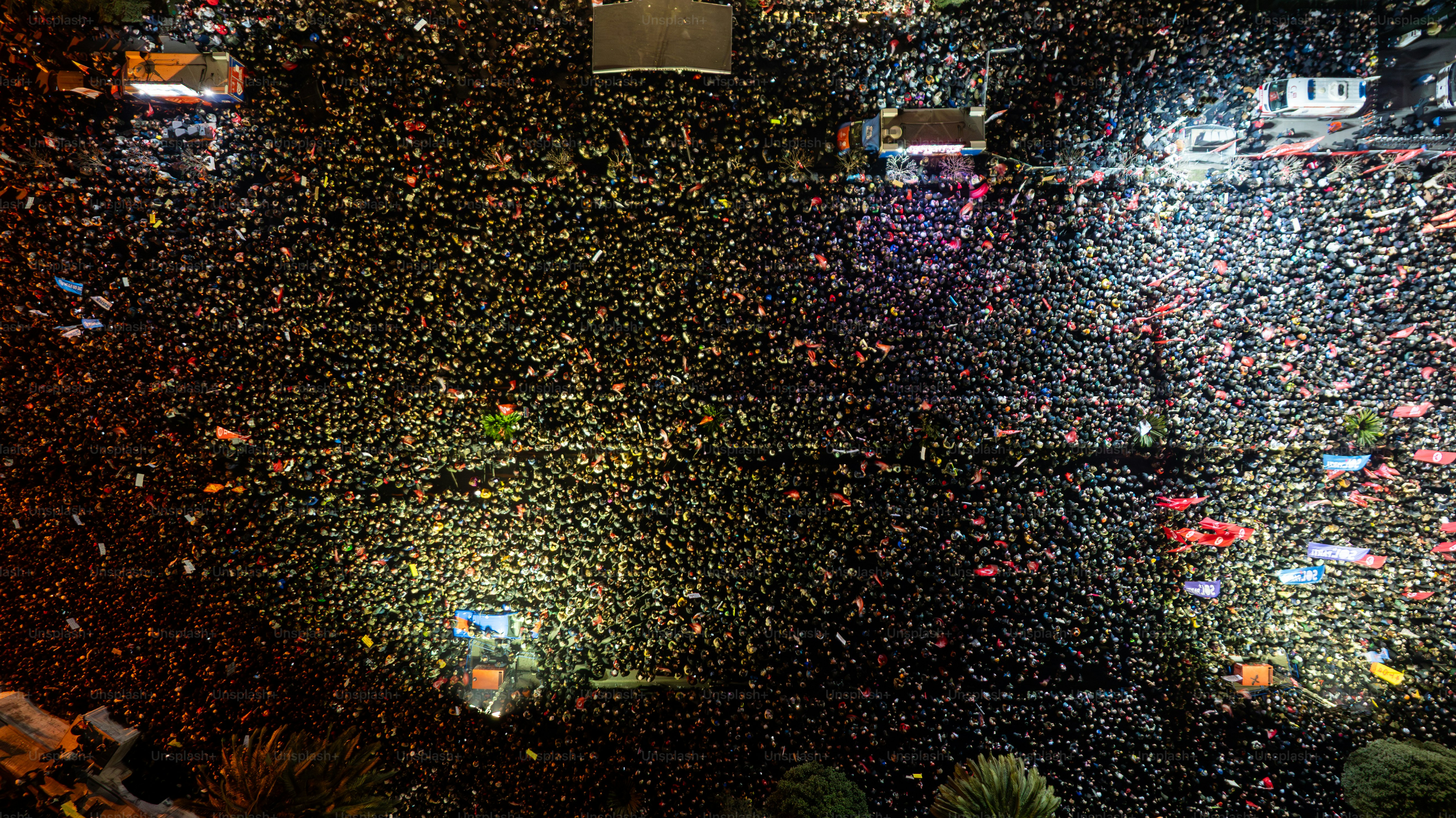 Thousands of people protest against the arrest of Ekram Imamoğlu in front of the Istanbul Metropolitan Municipality in Sarachan on March 20, 2025 in ıstanbul, Türkiye. Drone.