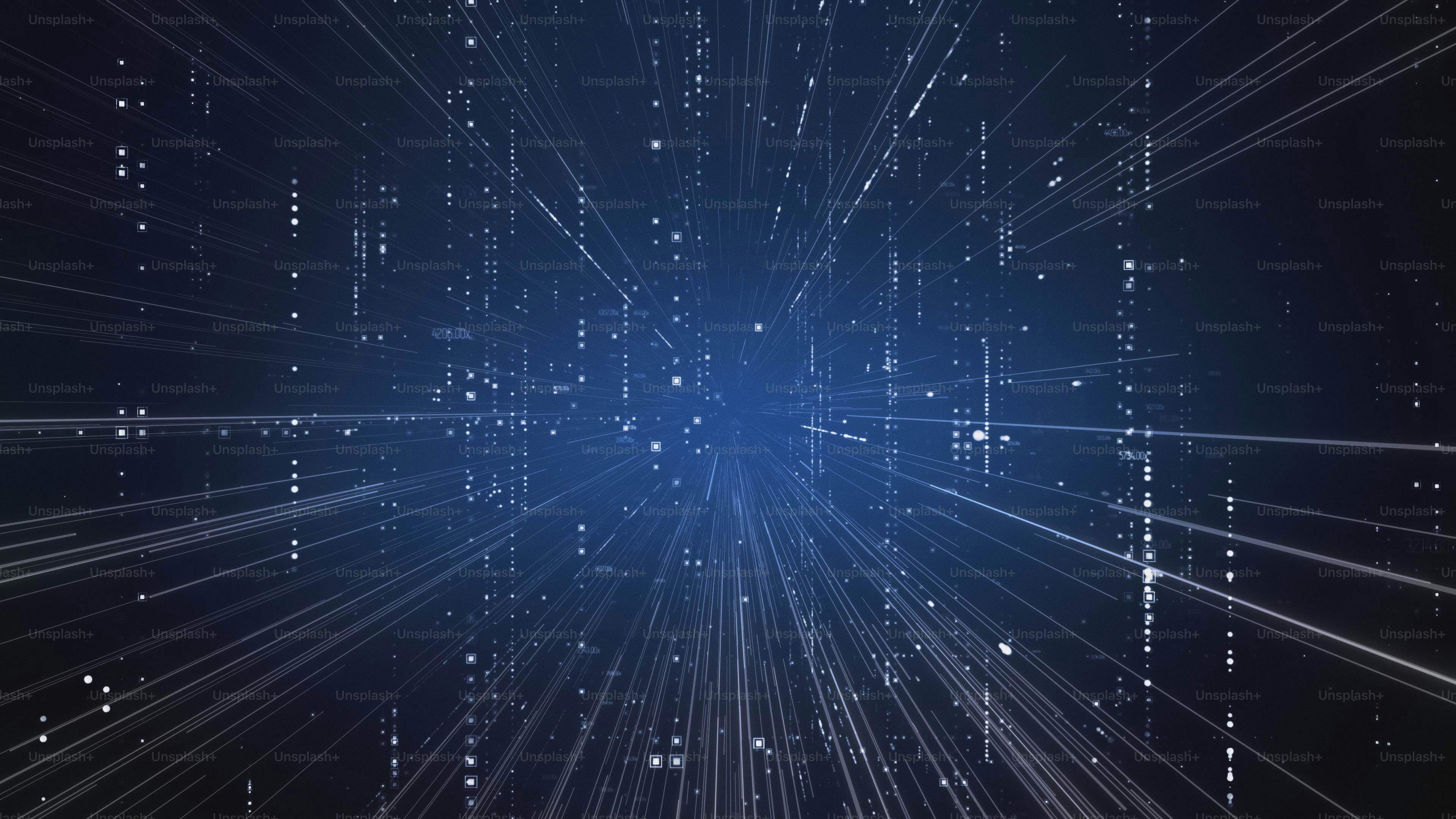 O conceito de fluxo de informação circulando por servidores em data centers. Web, rede, fios de bits interconectados de dados se movendo.