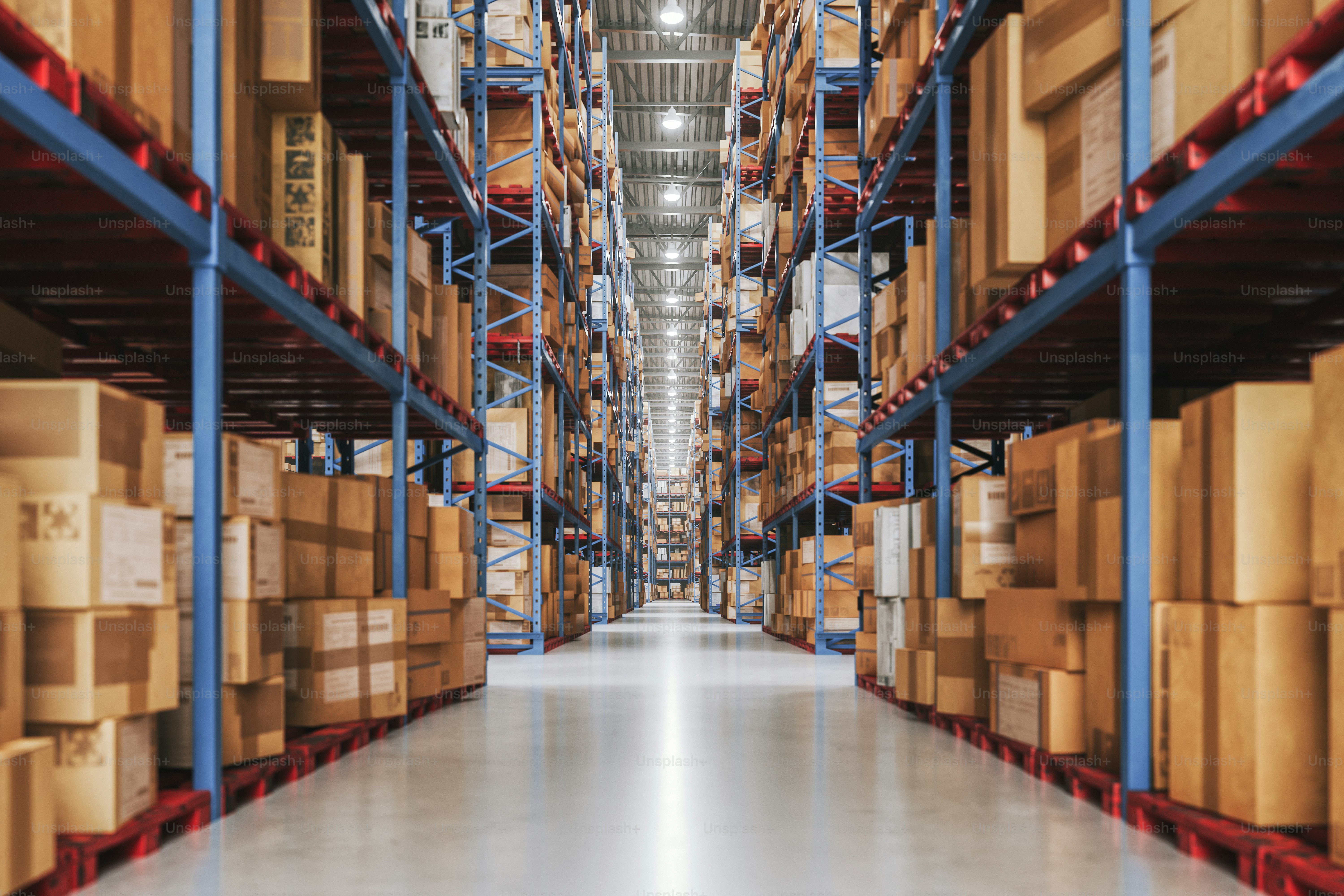 Modern warehouse with cargo boxes.