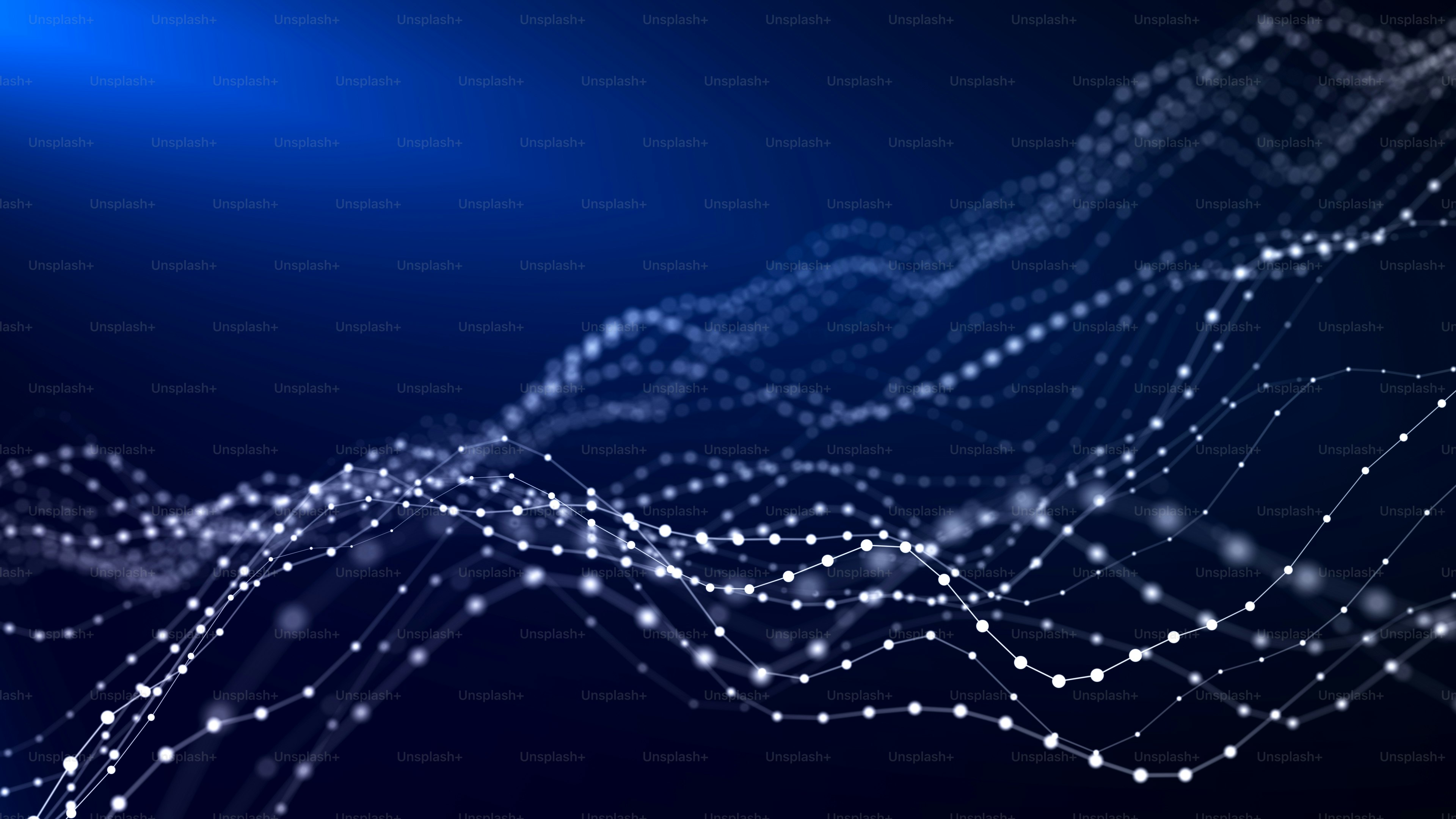 Abstract background grid of interlacing lines and dots. Futuristic blue particle wave. Structure of network connections. 3D .