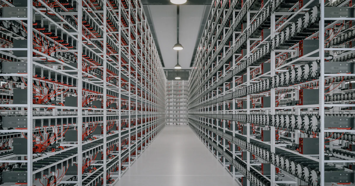 Commercial Data Mining Rigs GPU Mining rigs in a cryptocurrency mining facility. photo – Business ...