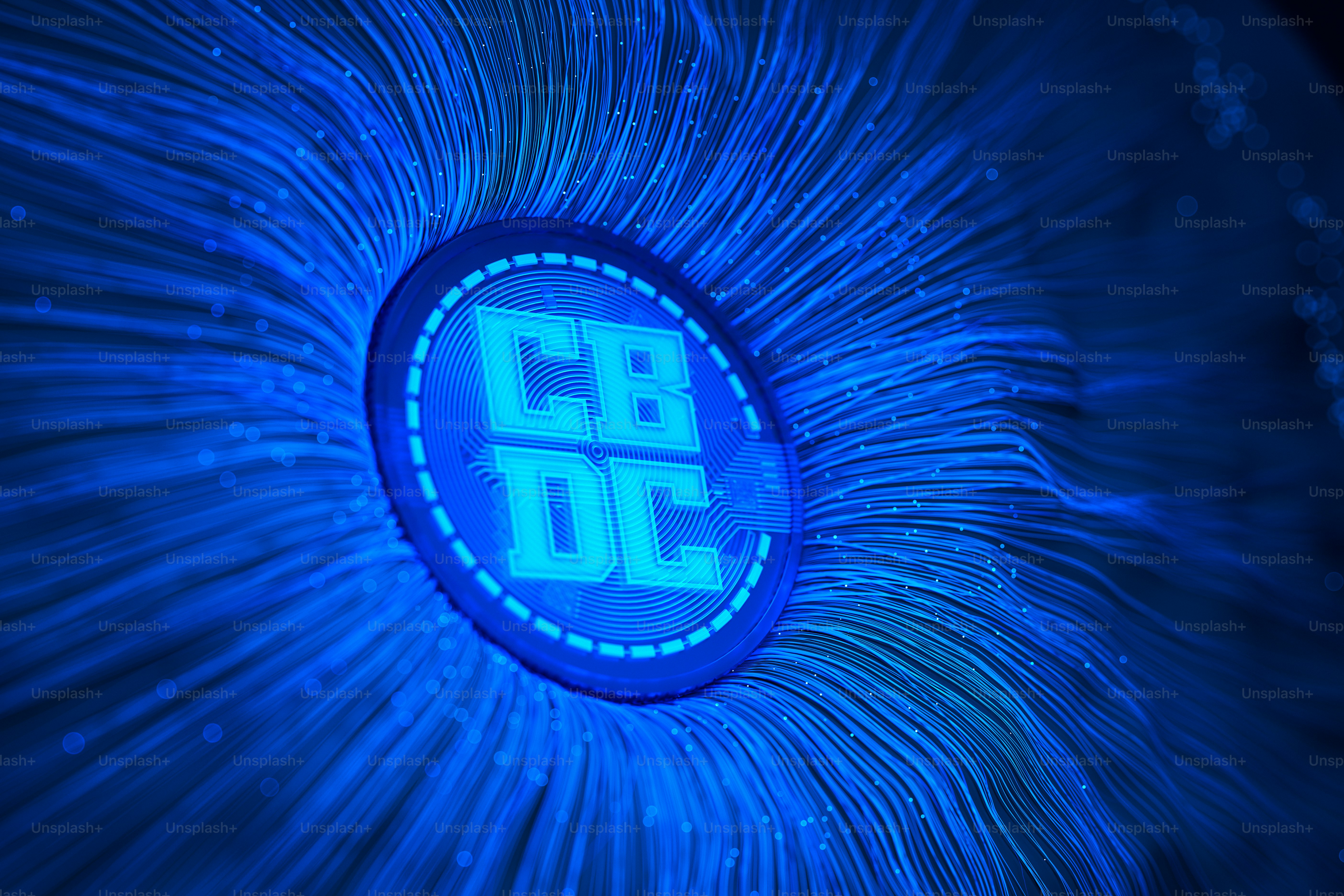 Abstract technology background with virtual CBDC coin.