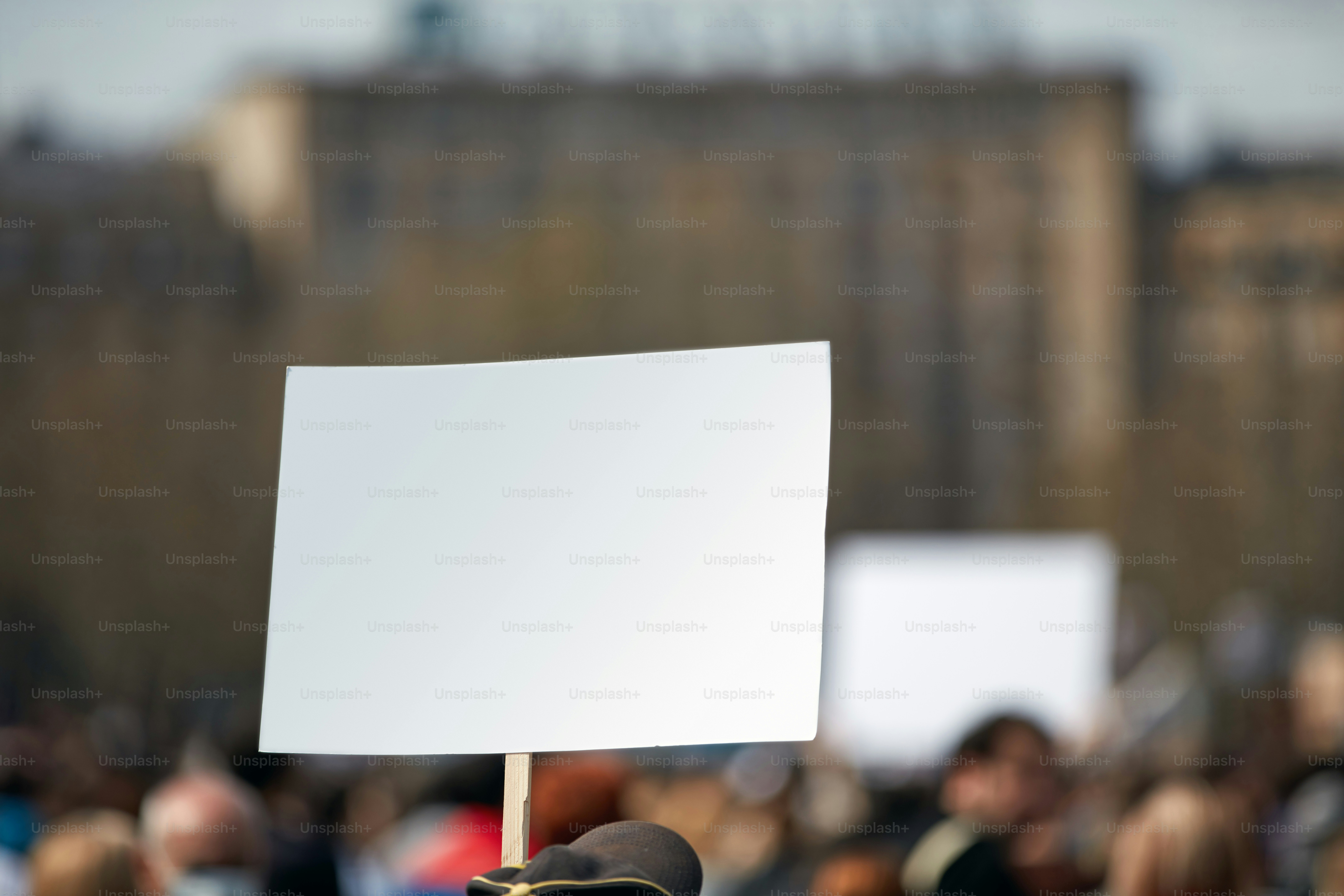 Protesters holding placards and signs on the streets.