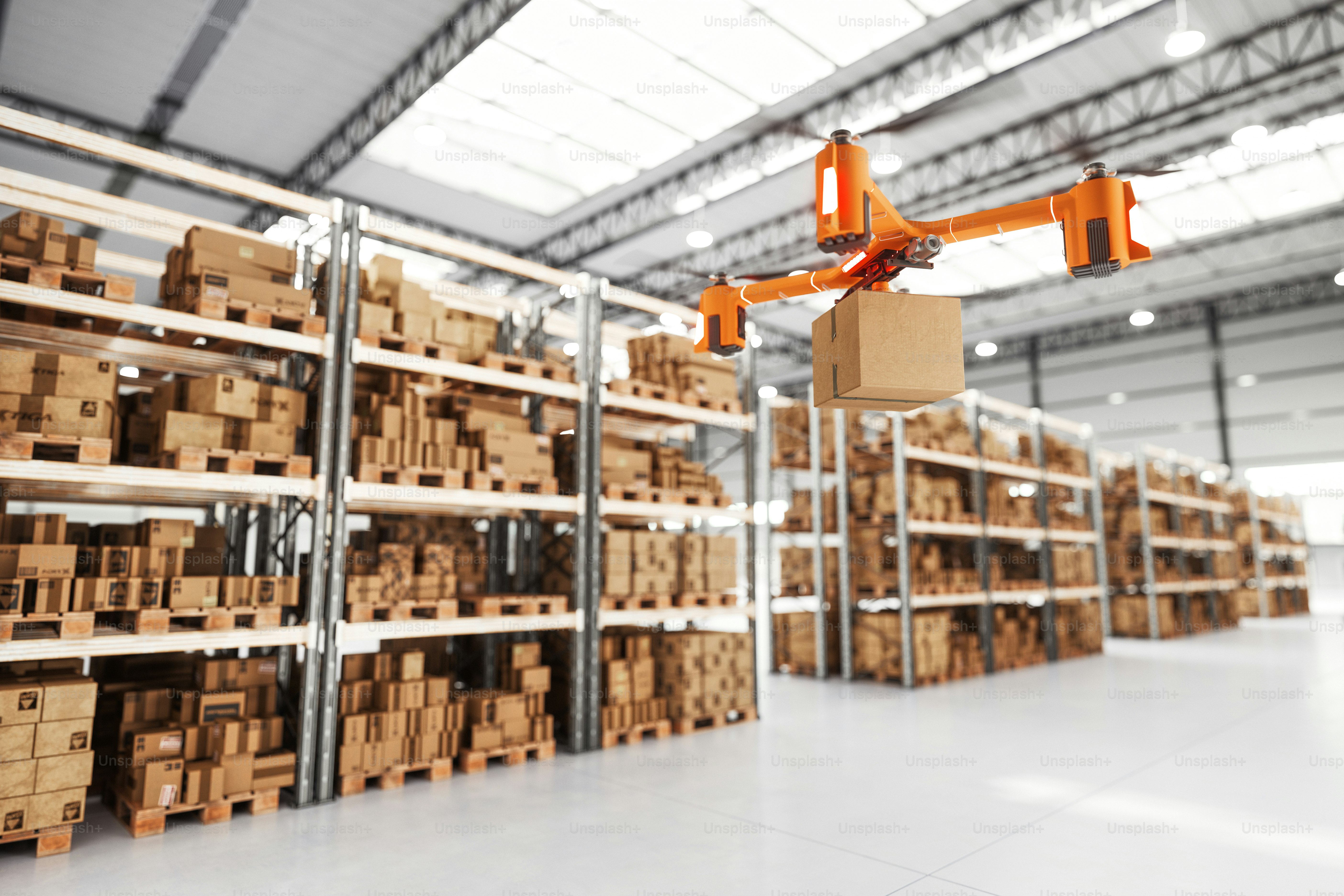 Smart distribution warehouse with cargo drones. photo – Business Image ...