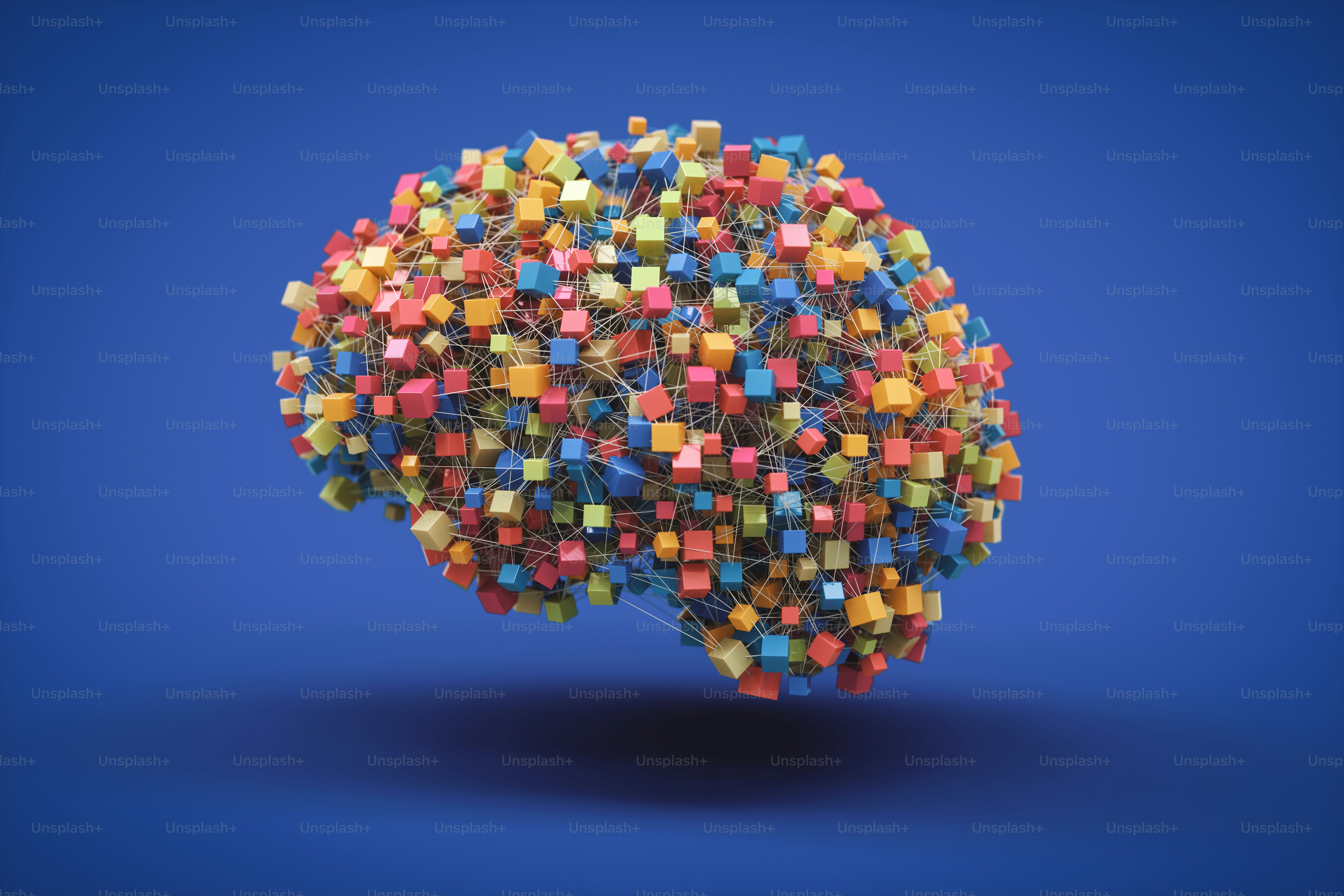 Network of interconnected, colorful boxes forming the shape of a human ...