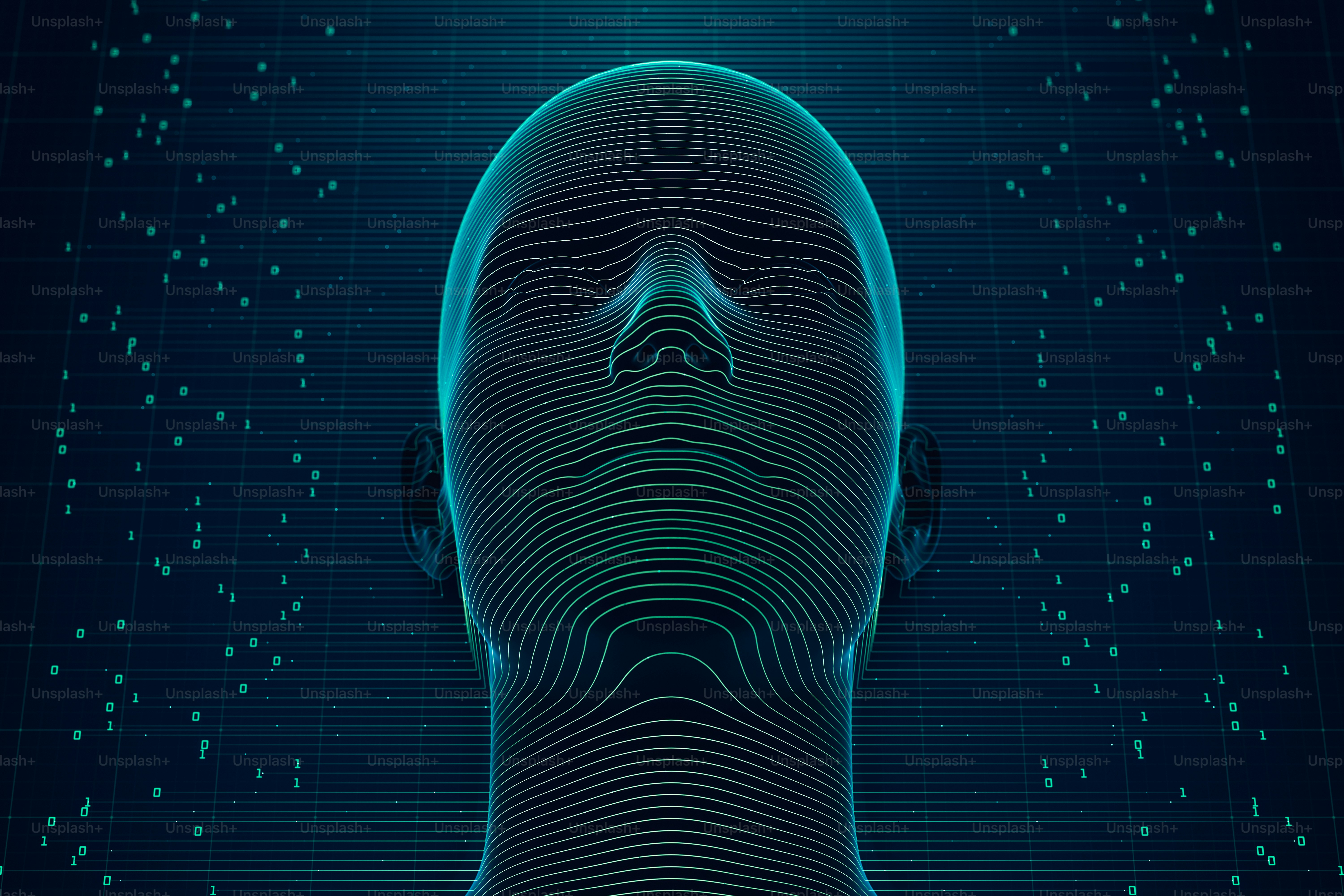 Holograma 3D de uma cabeça humana.