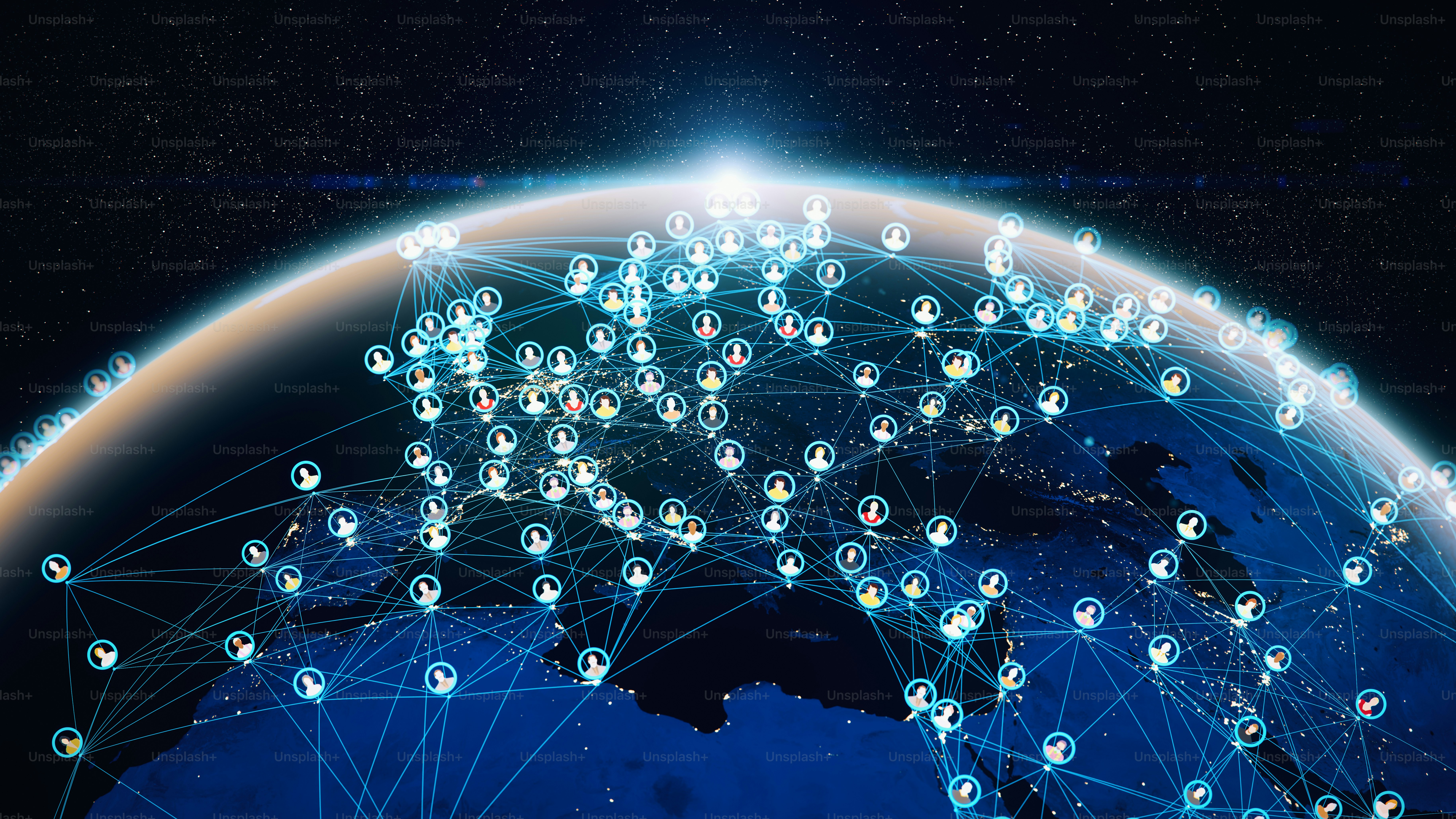 3D anonymous people avatars around the Globe.World map derived from NASA: https://visibleearth.nasa.gov/images/74218