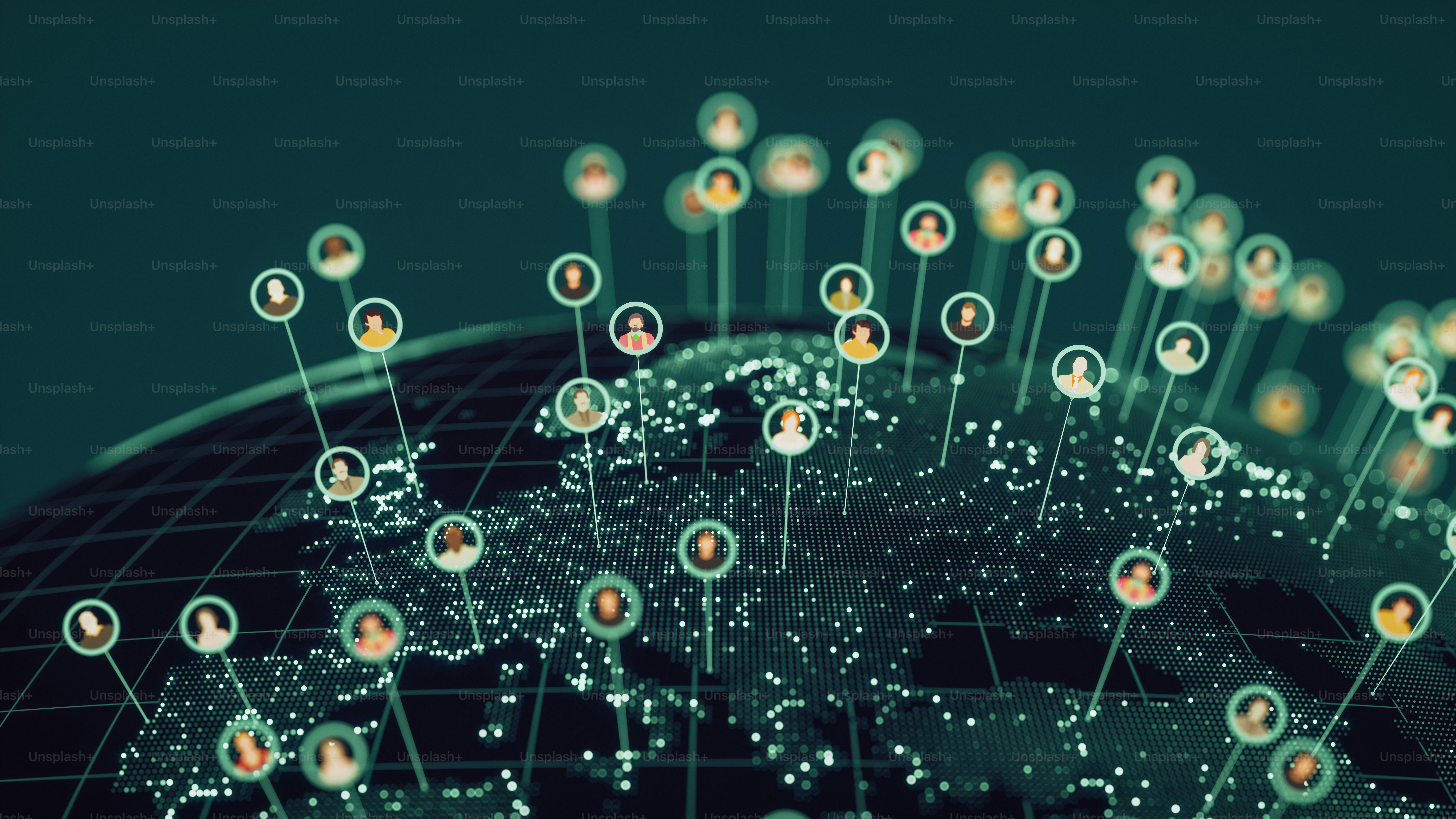 3D anonymous people avatars around the Globe.World map derived from NASA: https://visibleearth.nasa.gov/images/74218