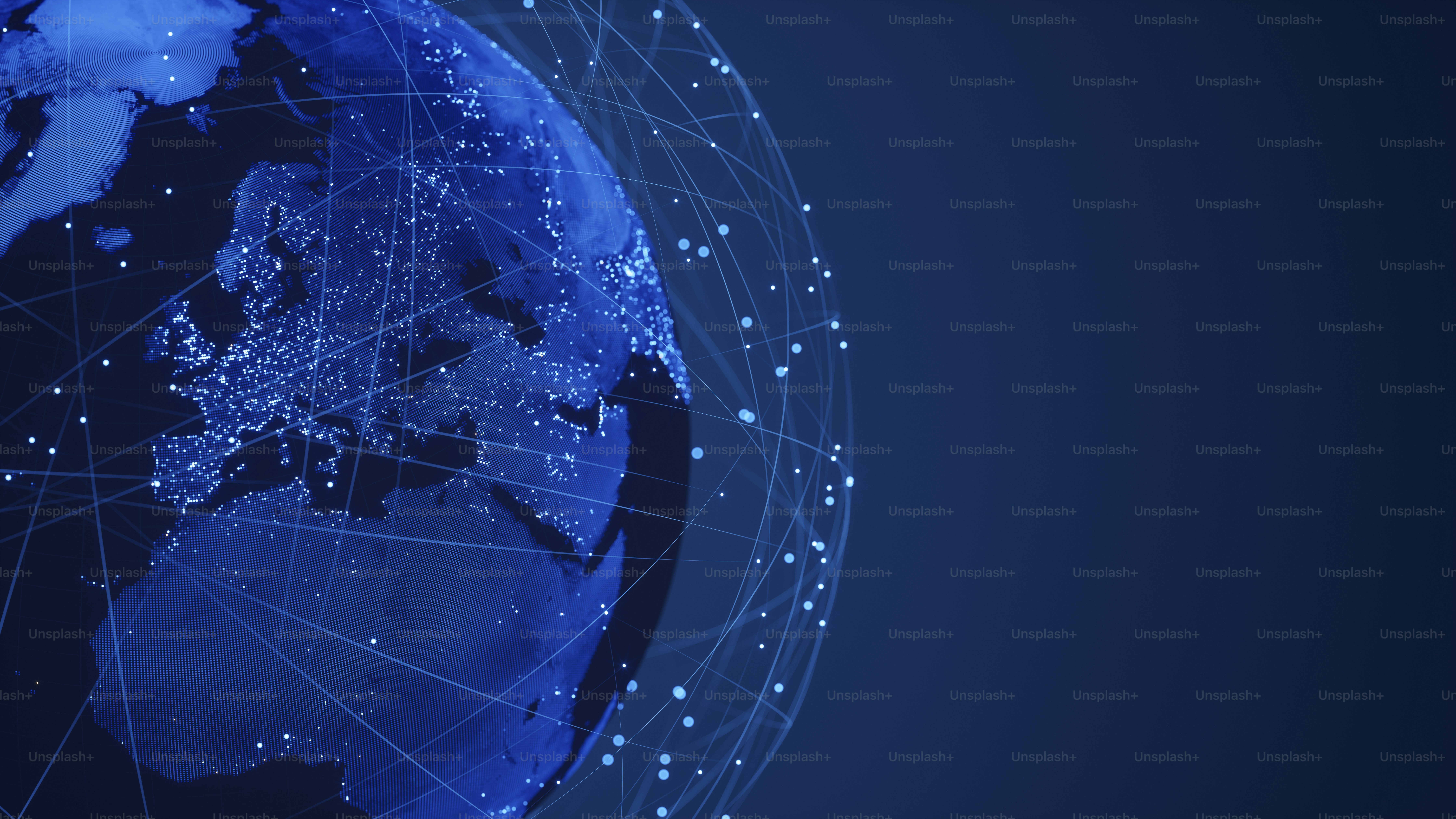 Globo digital azul con conexiones. (Mapa mundial cortesía de la NASA: https://visibleearth.nasa.gov/view.php?id=55167)