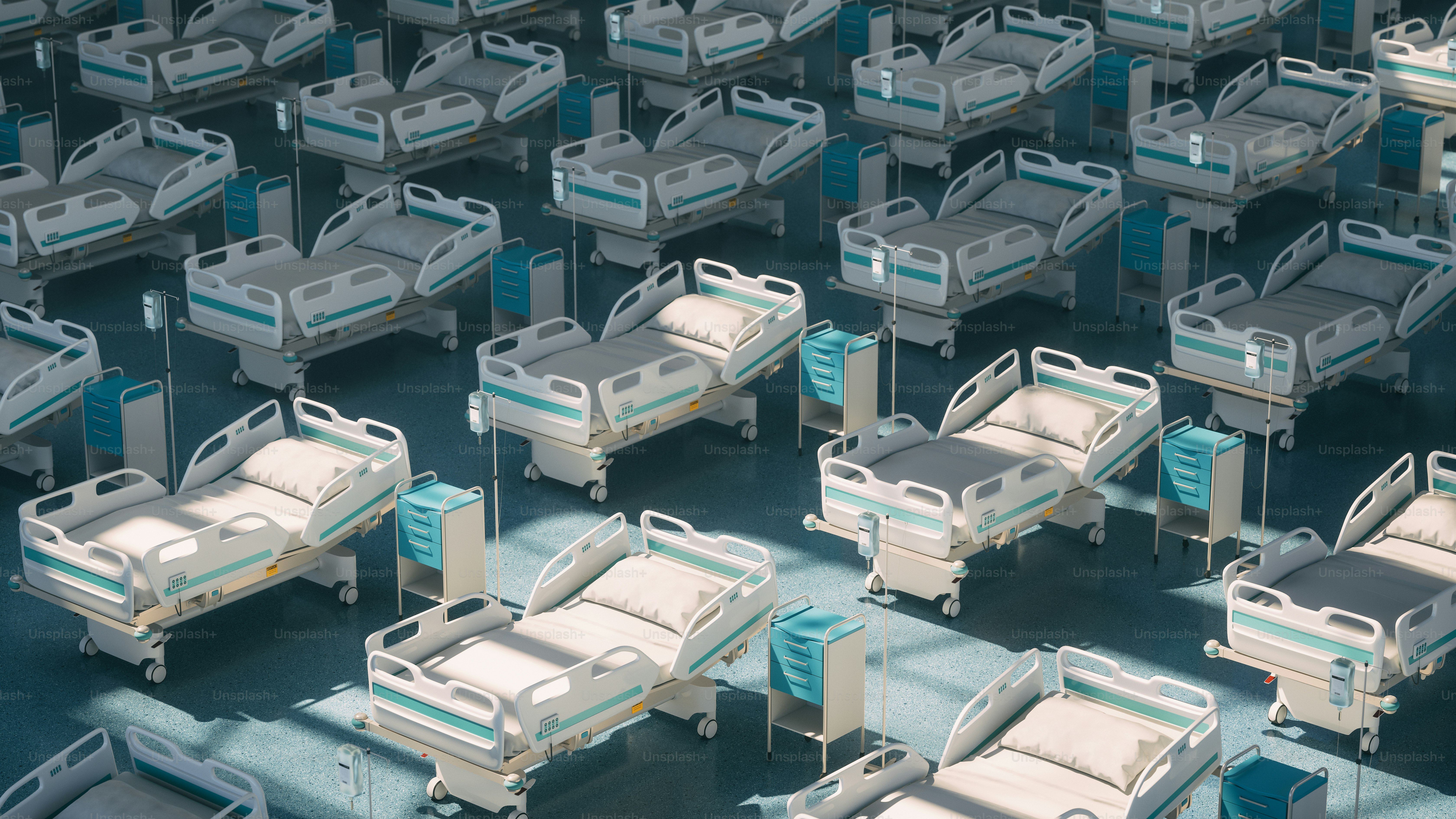 Temporary hospital in a warehouse.