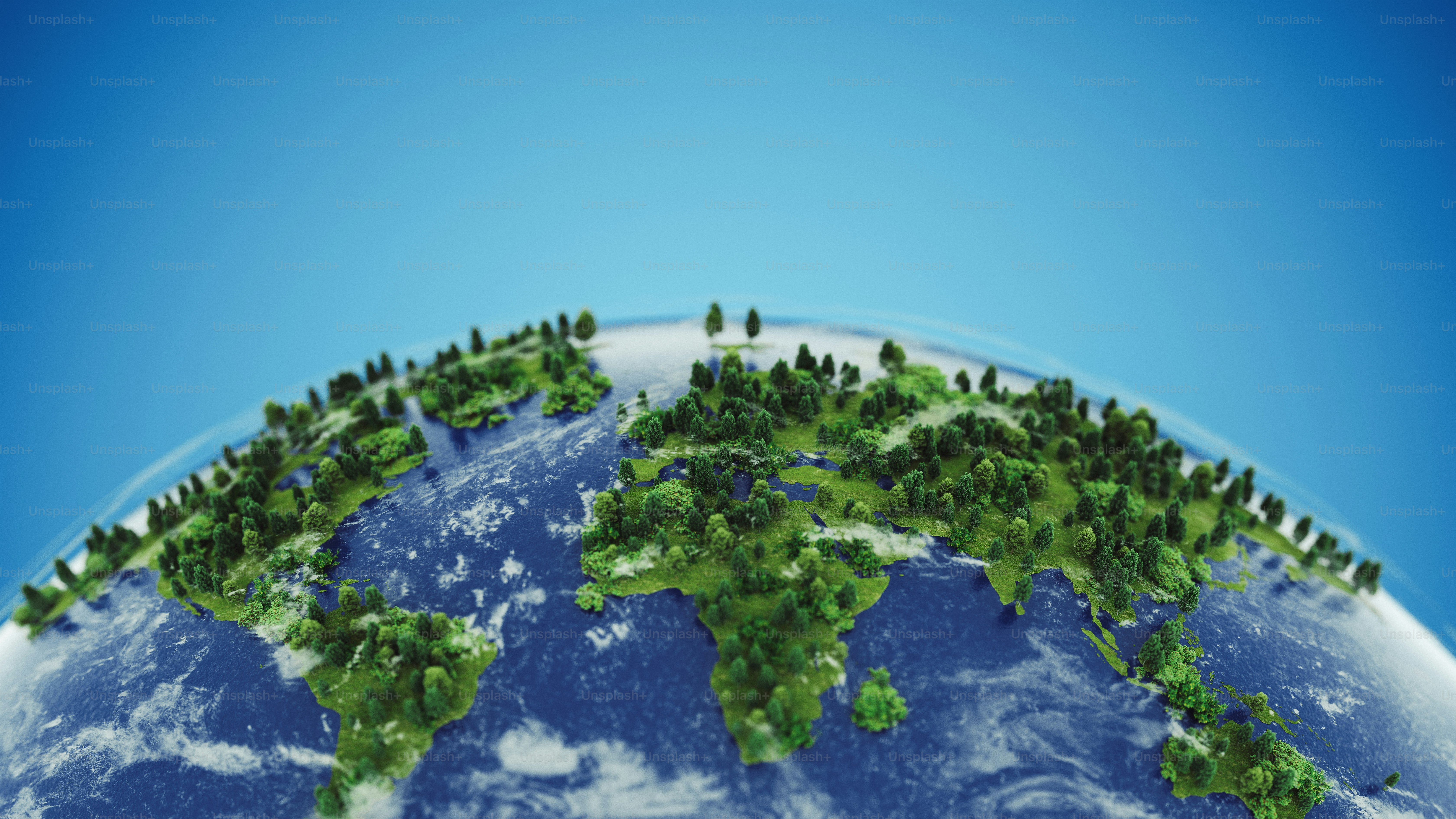 Conceptual green Earth with grass and trees.World map derived from NASA: https://visibleearth.nasa.gov/images/74218