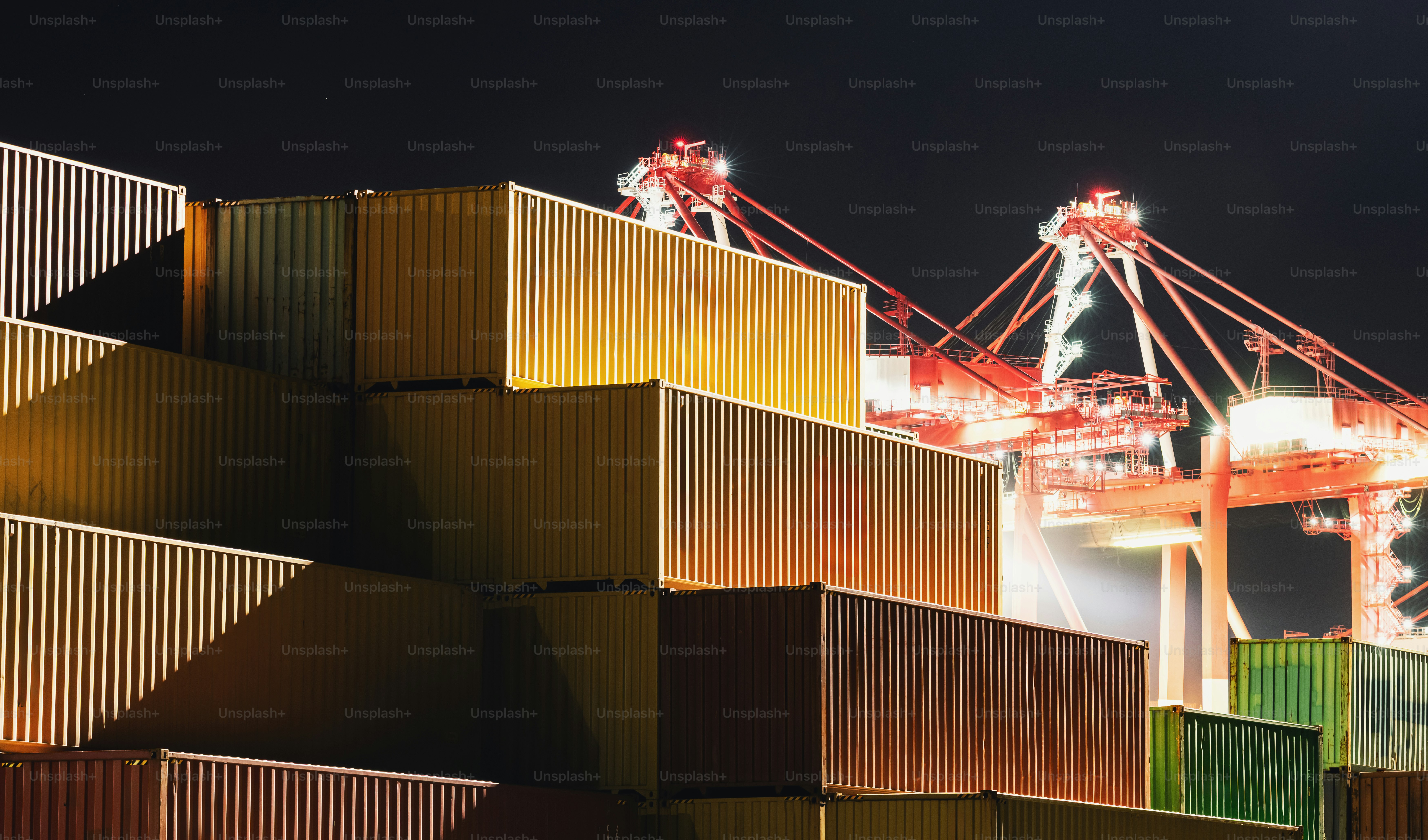 Containers are stacked at a cargo terminal dock. photo – Business Image ...