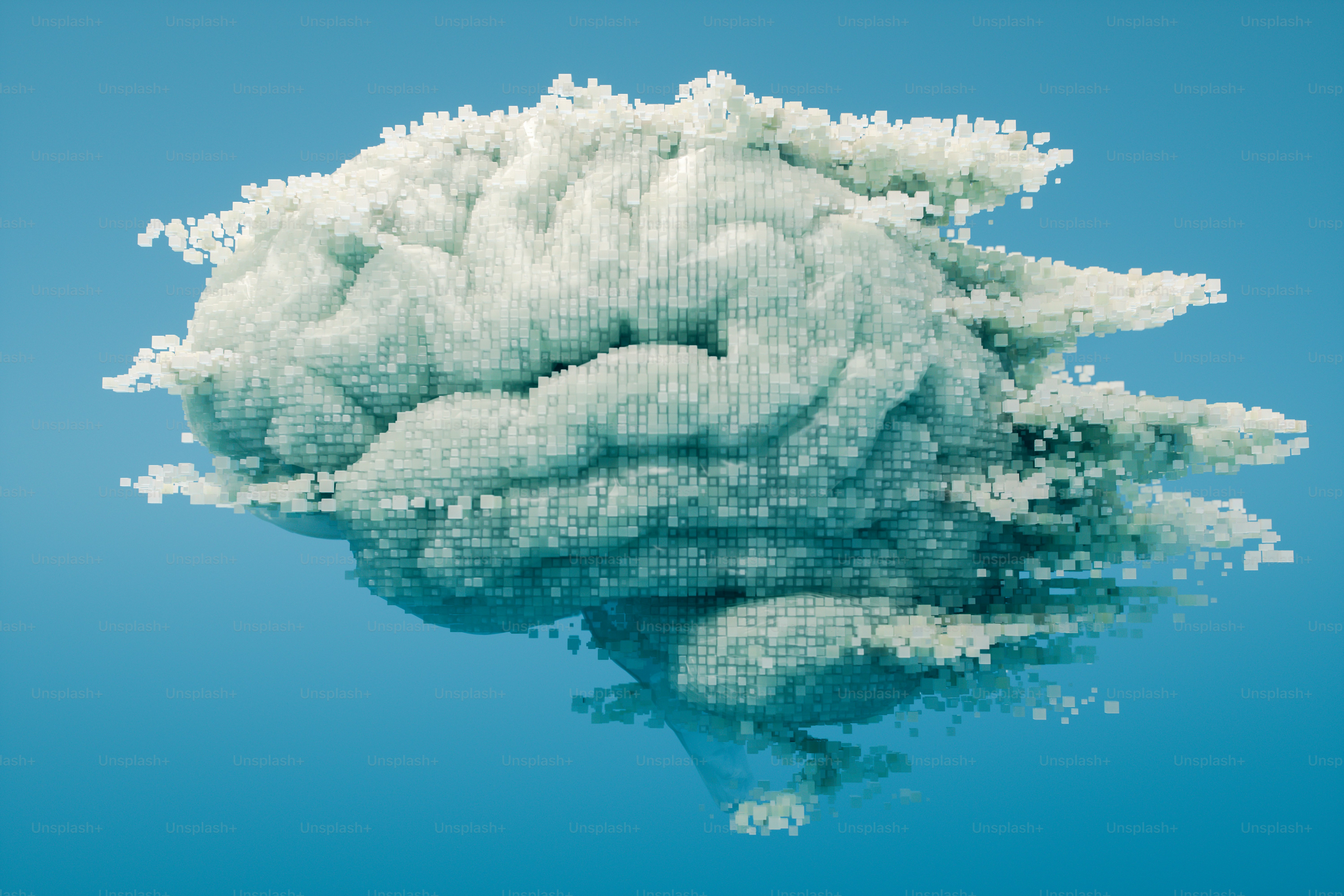 Conceptual image of a voxel brain symbolizing AI, machine learning, and ...