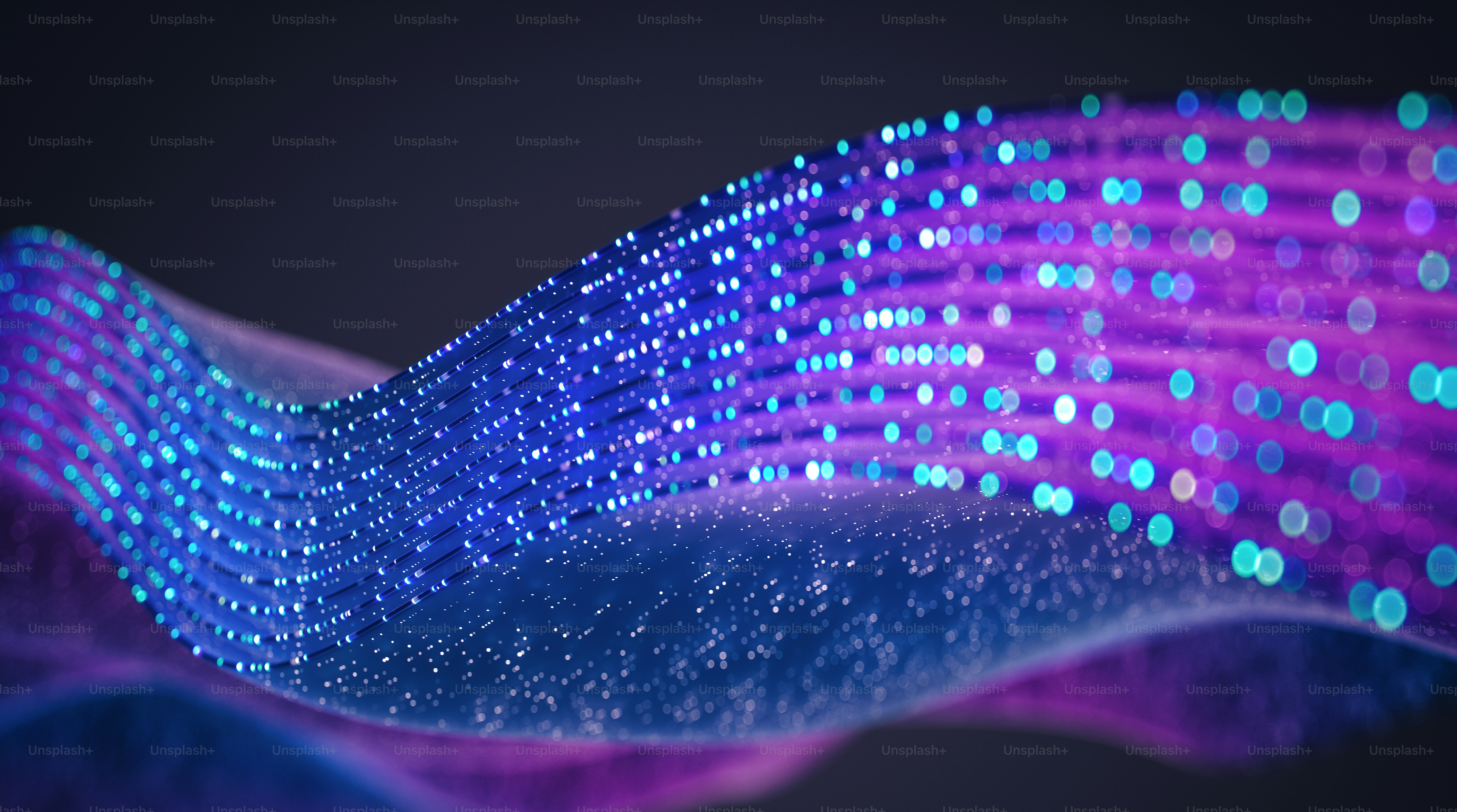 Flowing wave of glowing particles representing neural network connections and AI data processing.