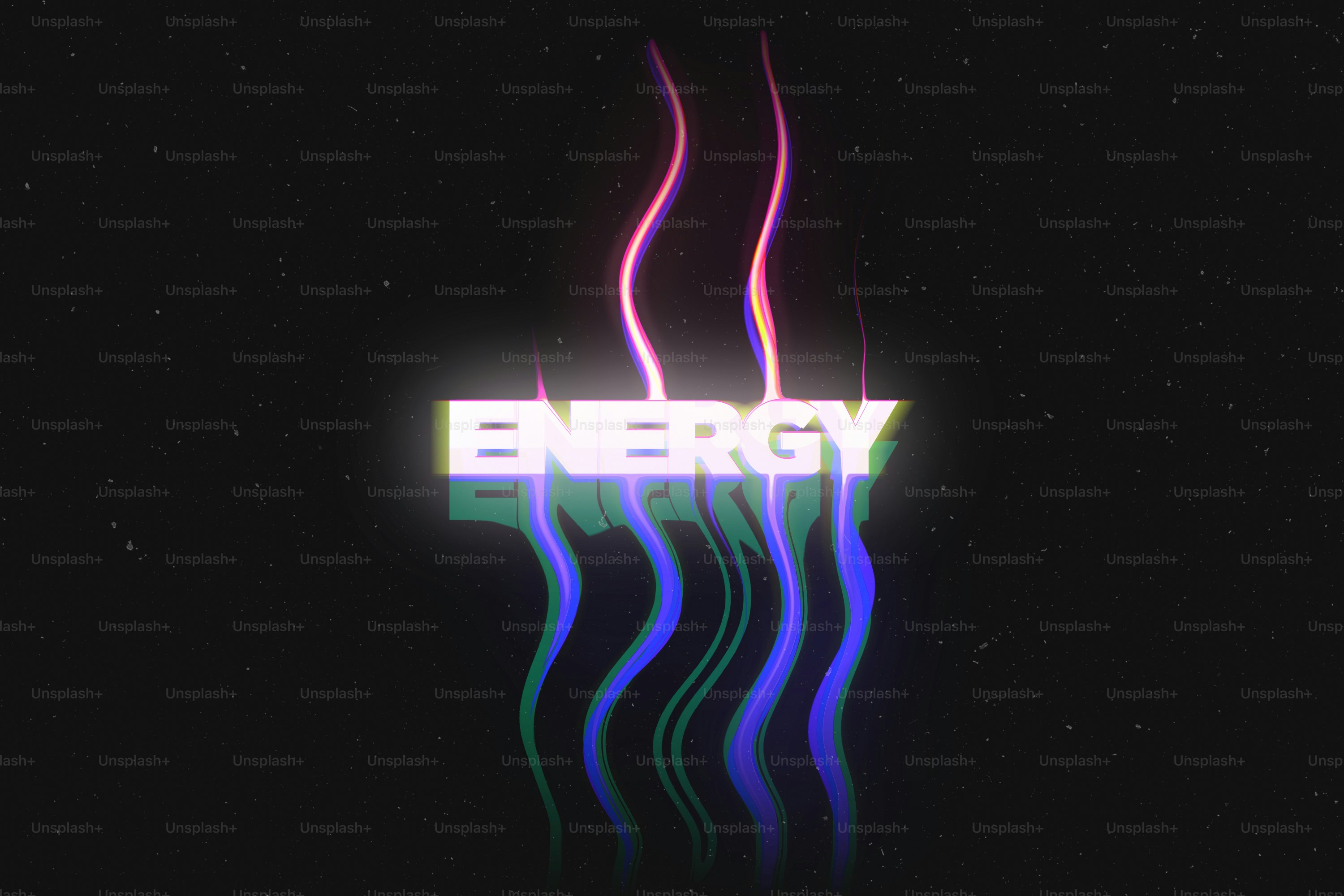 The word energy with colorful wavy lines