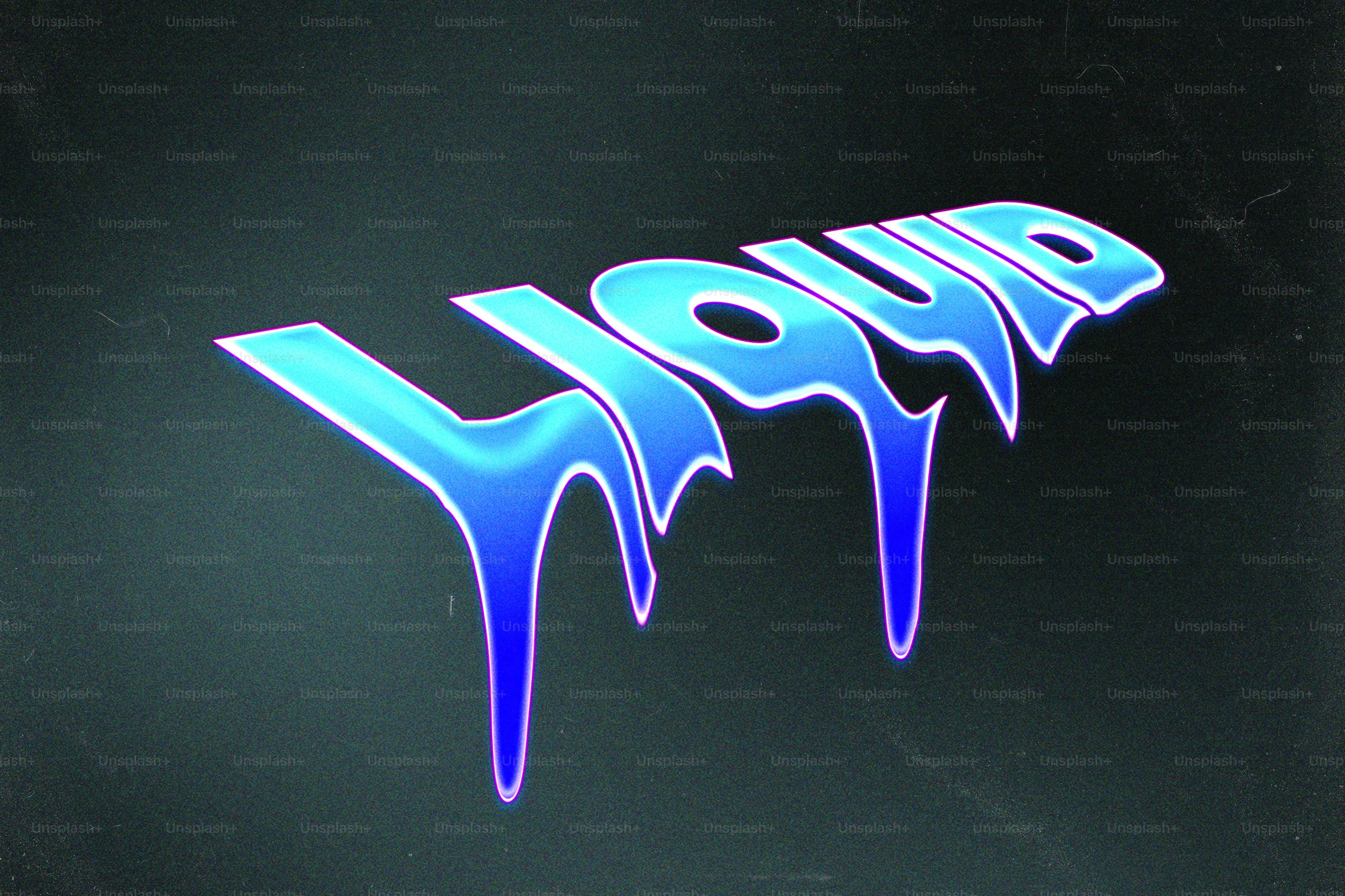 Texto líquido azul sobre fundo escuro