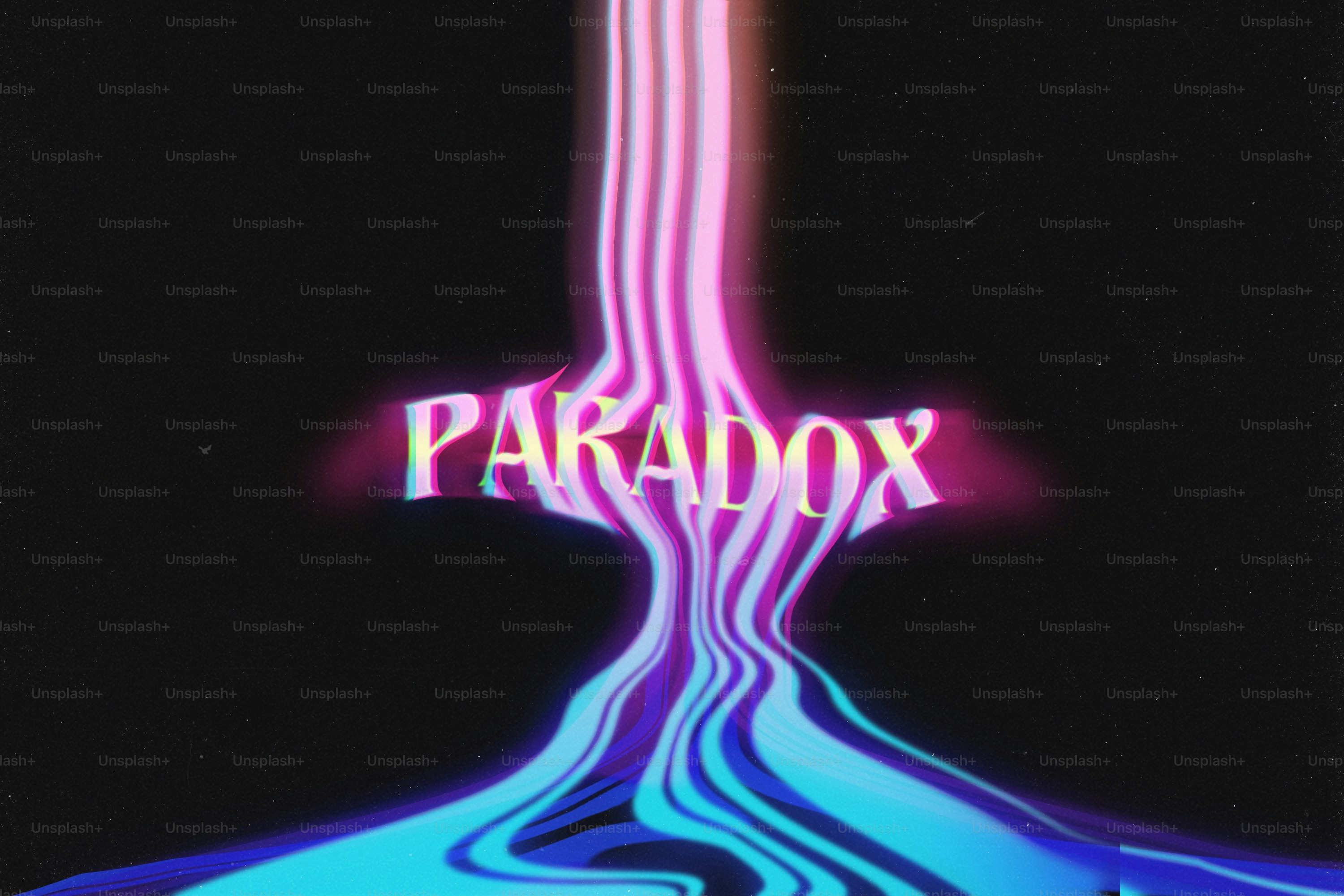 Teks "paradoks" psikedelik dengan warna yang mengalir