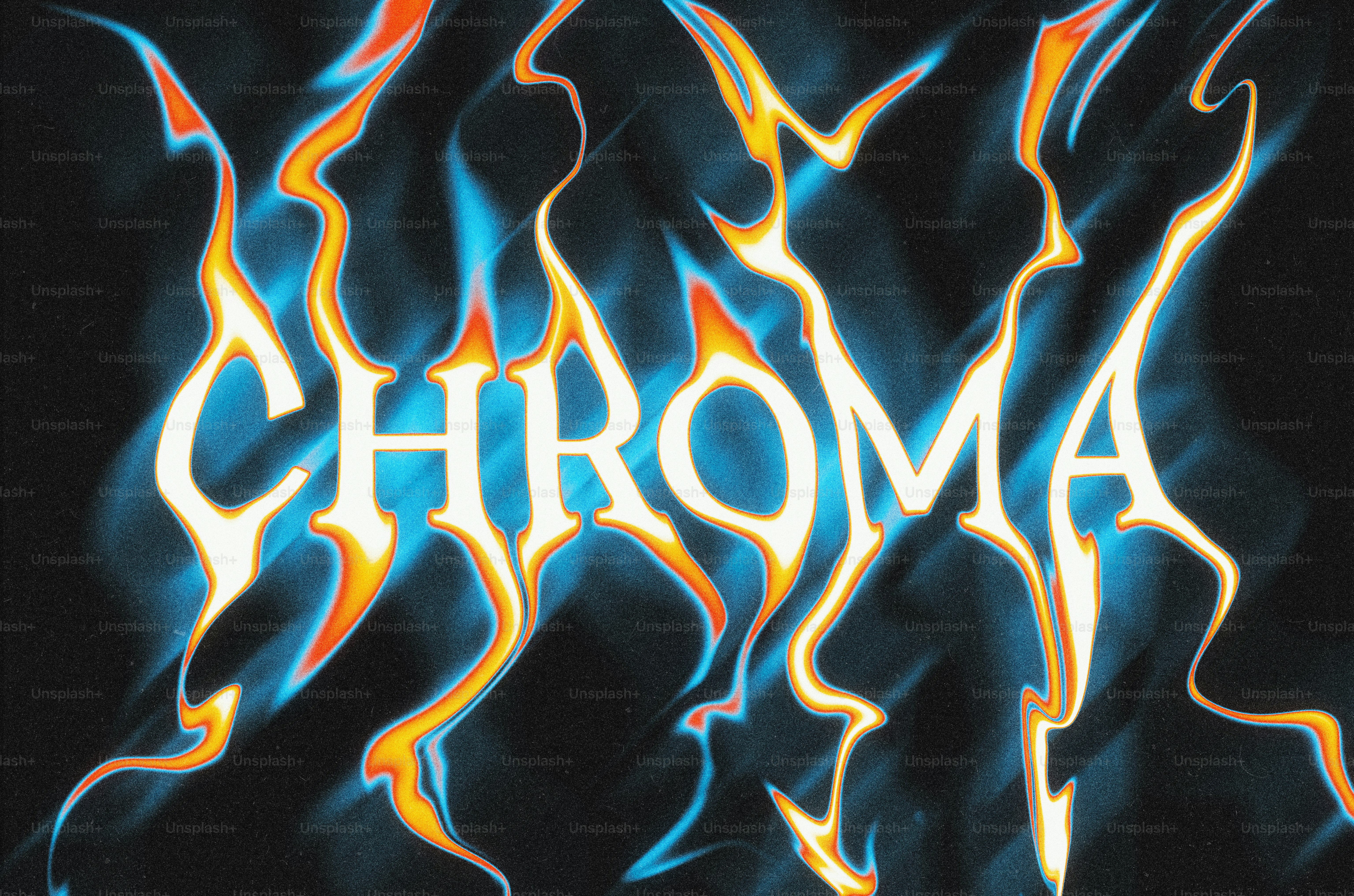 La parola "chroma" scritta in uno stile infuocato ed elettrico.