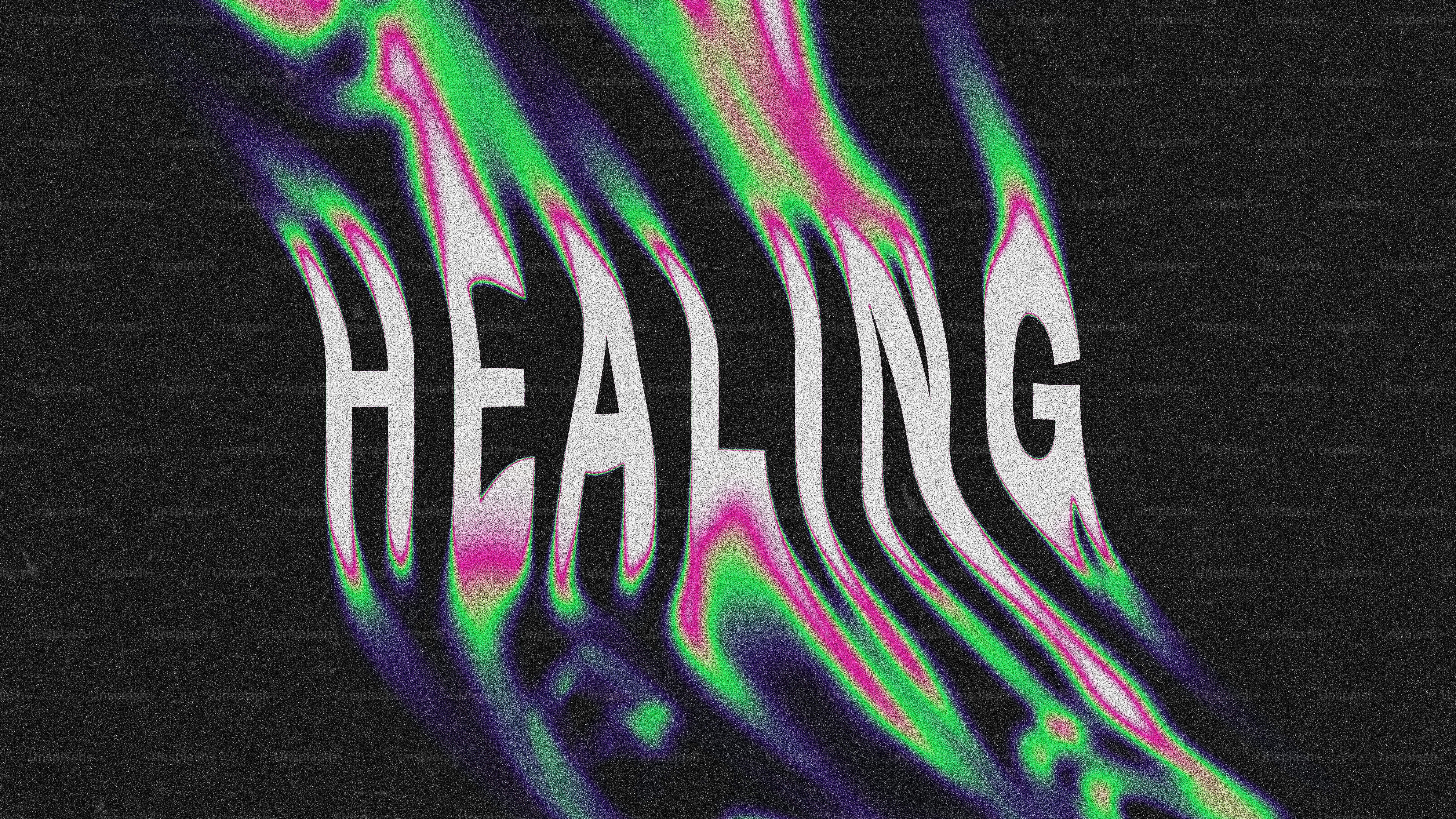 Verzerrter Text schreibt das Wort Heilung.