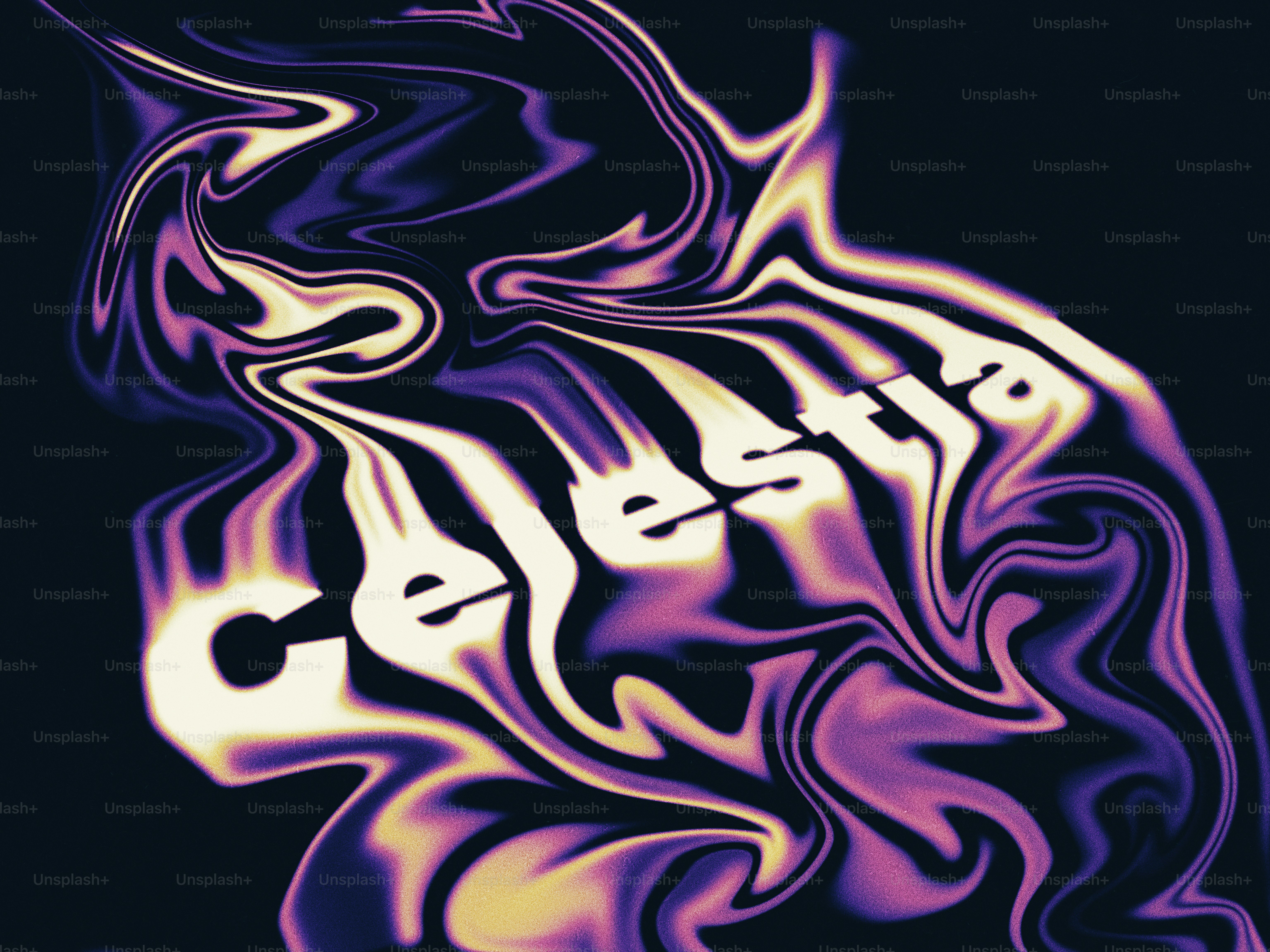 Abstract swirling purple and yellow pattern with text