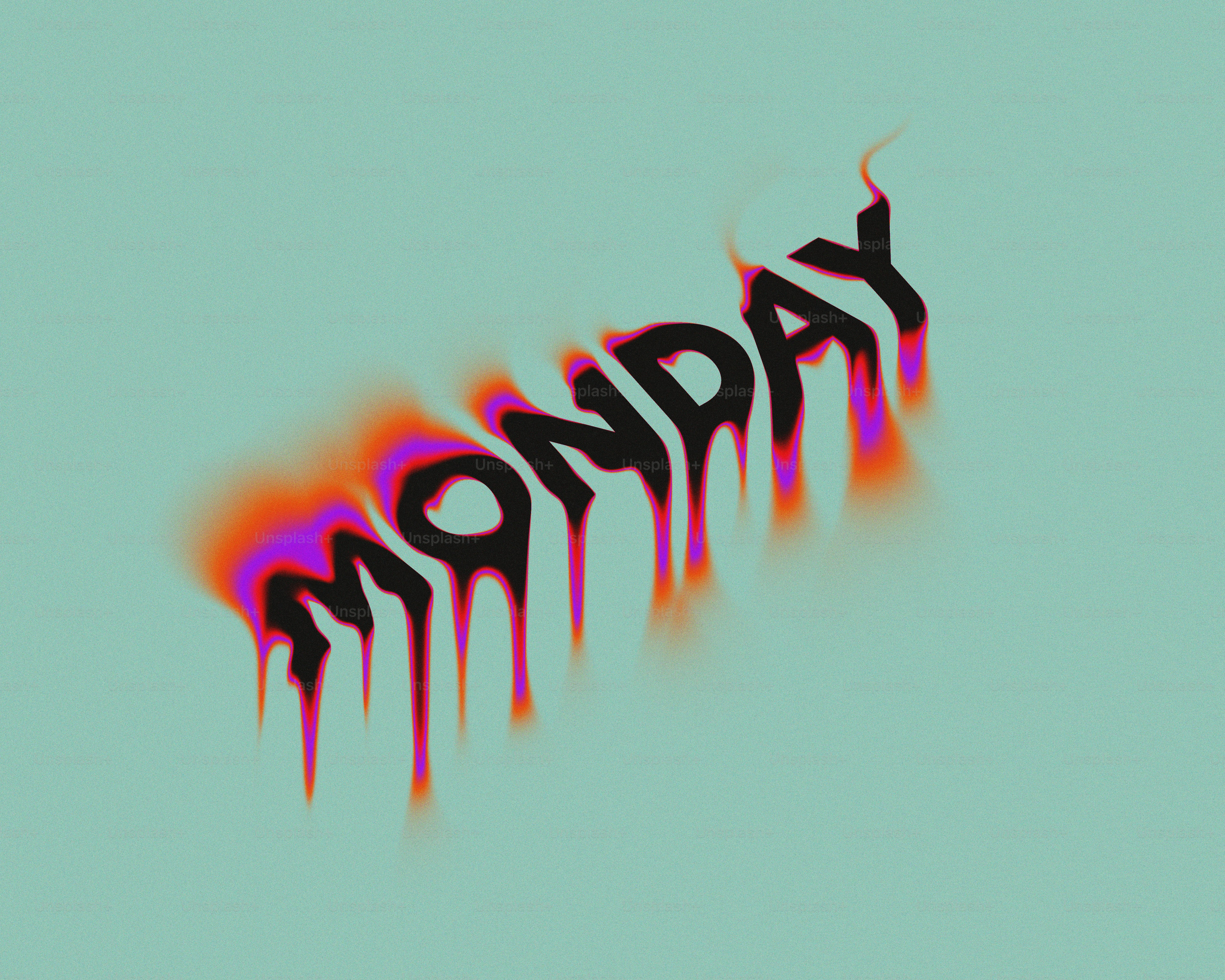 The word monday with melting colorful drips.