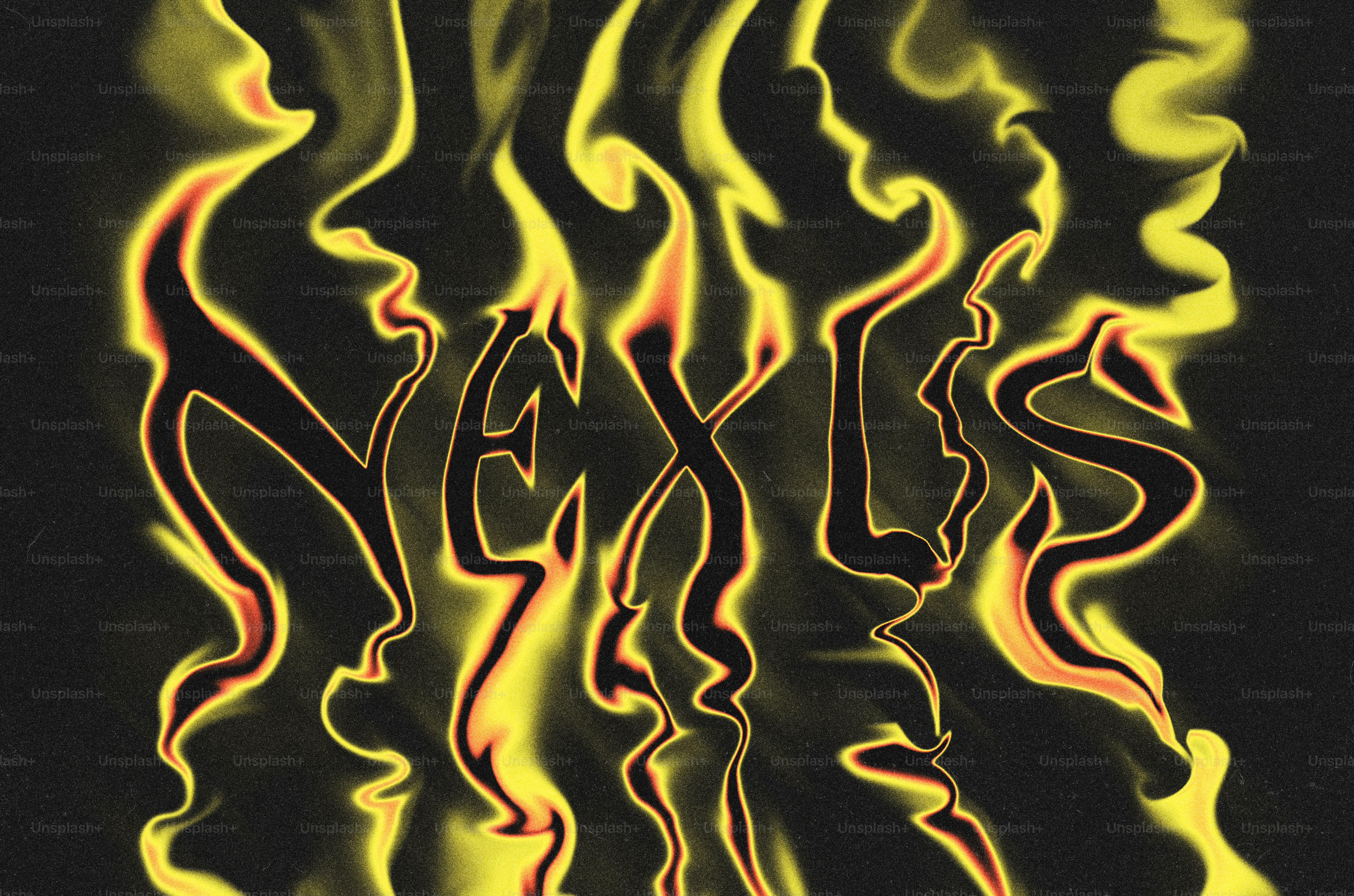 Kata nexus ditulis dalam huruf kuning dan oranye menyala.