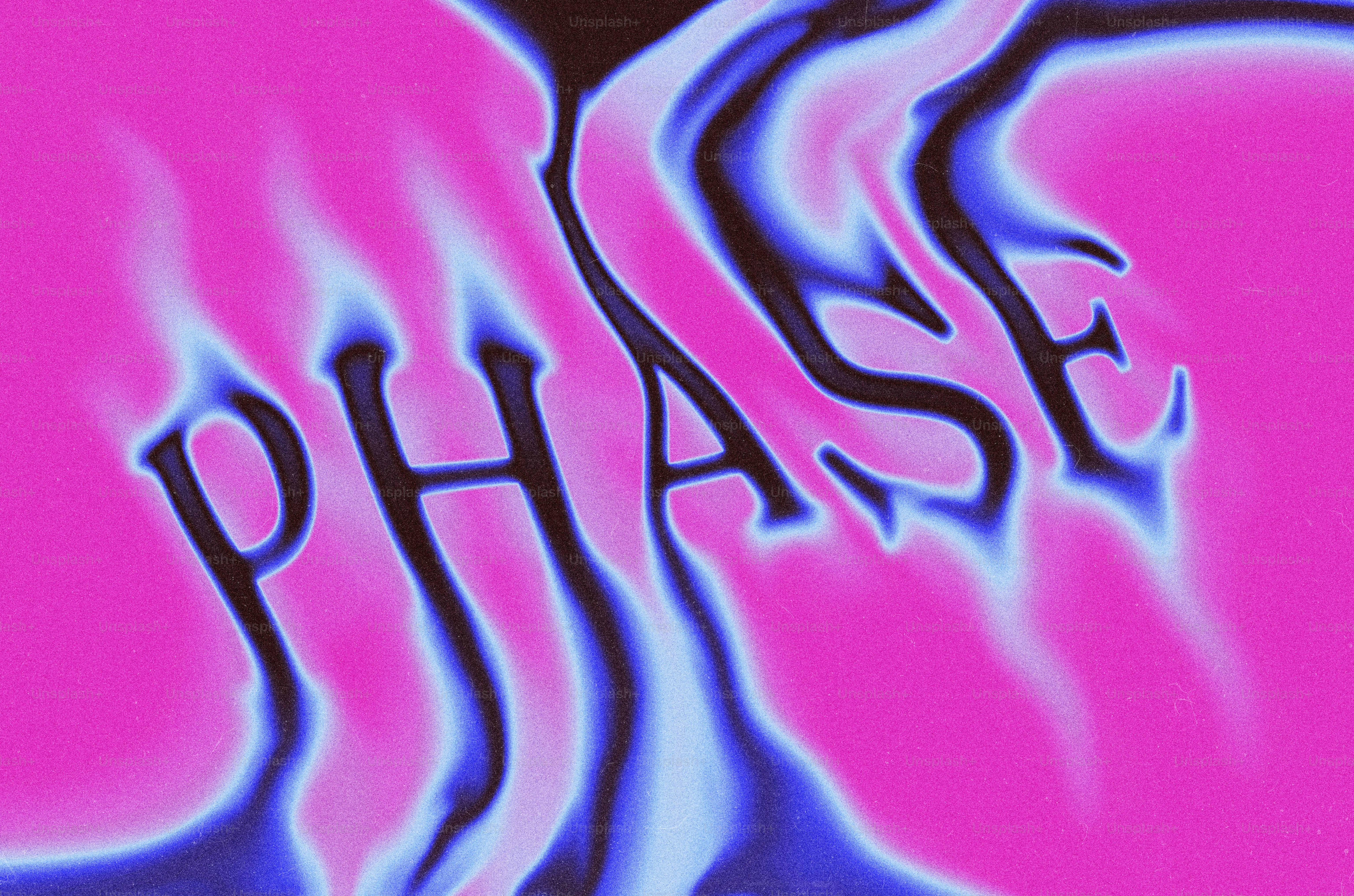 The word phase distorted on a pink and blue background