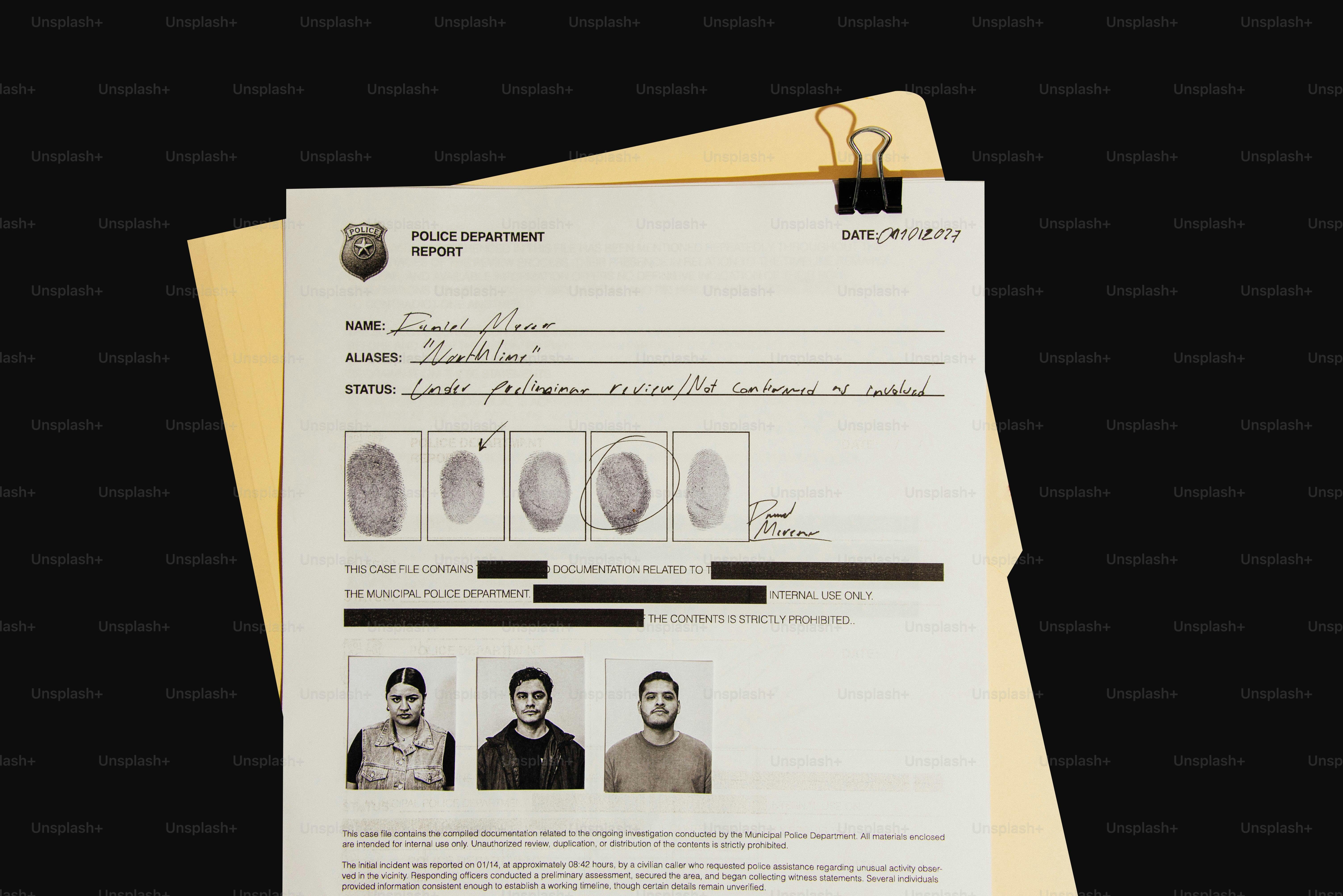 Laporan polisi dengan sidik jari dan mugshot