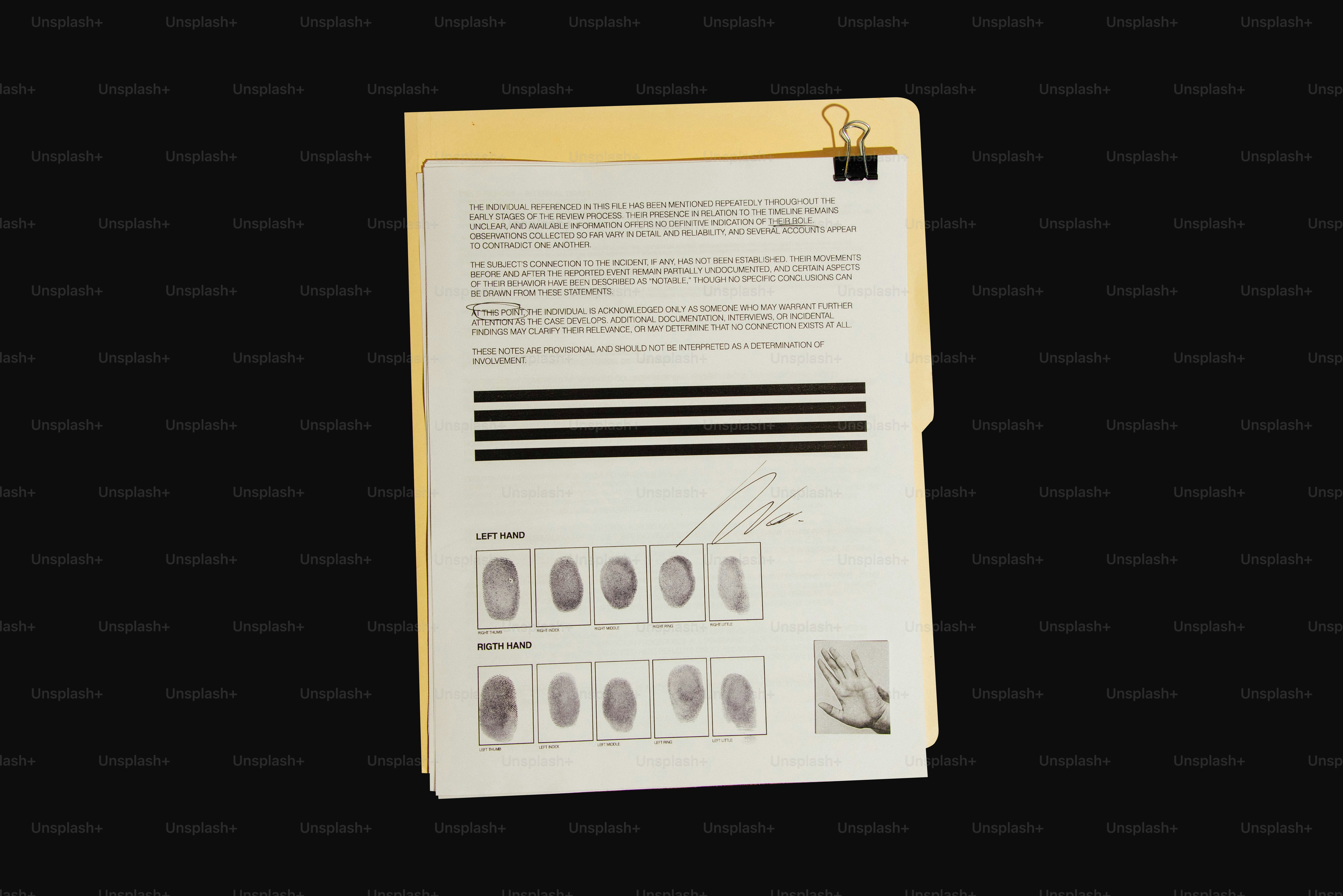 Document with fingerprint analysis