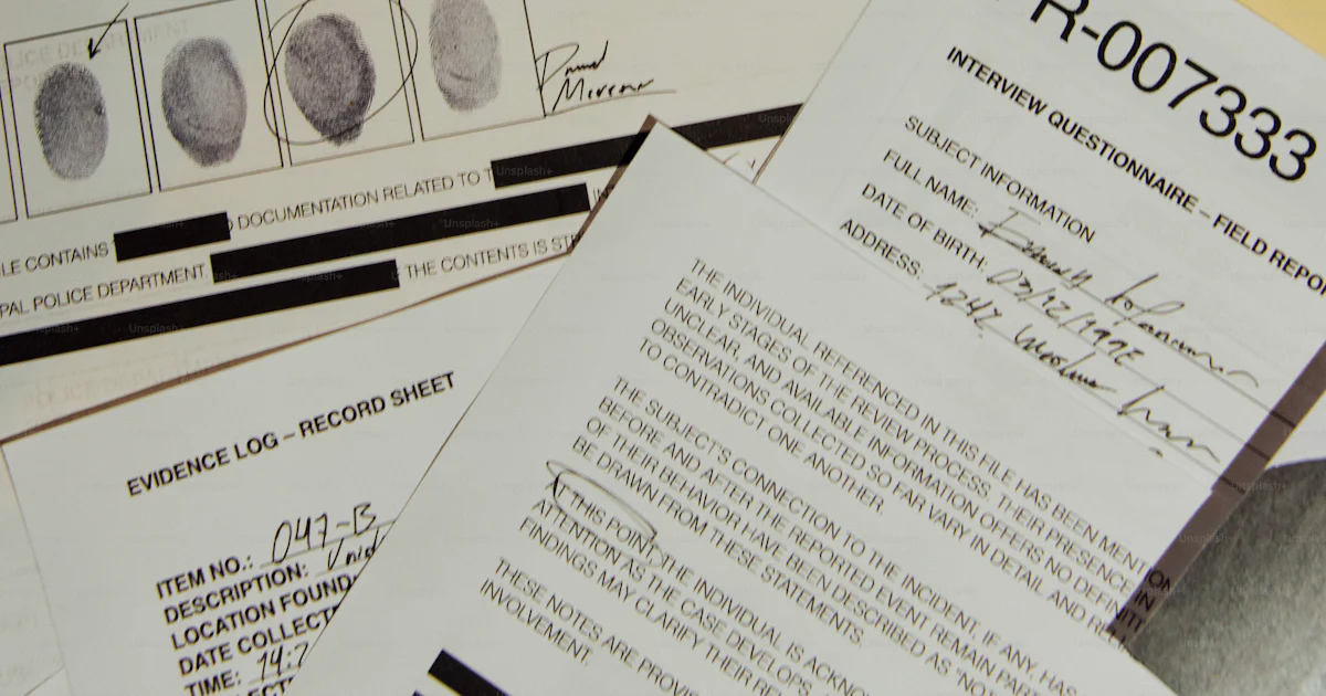 Police Evidence Note Crime scene investigation documents and evidence logs photo – Research ...