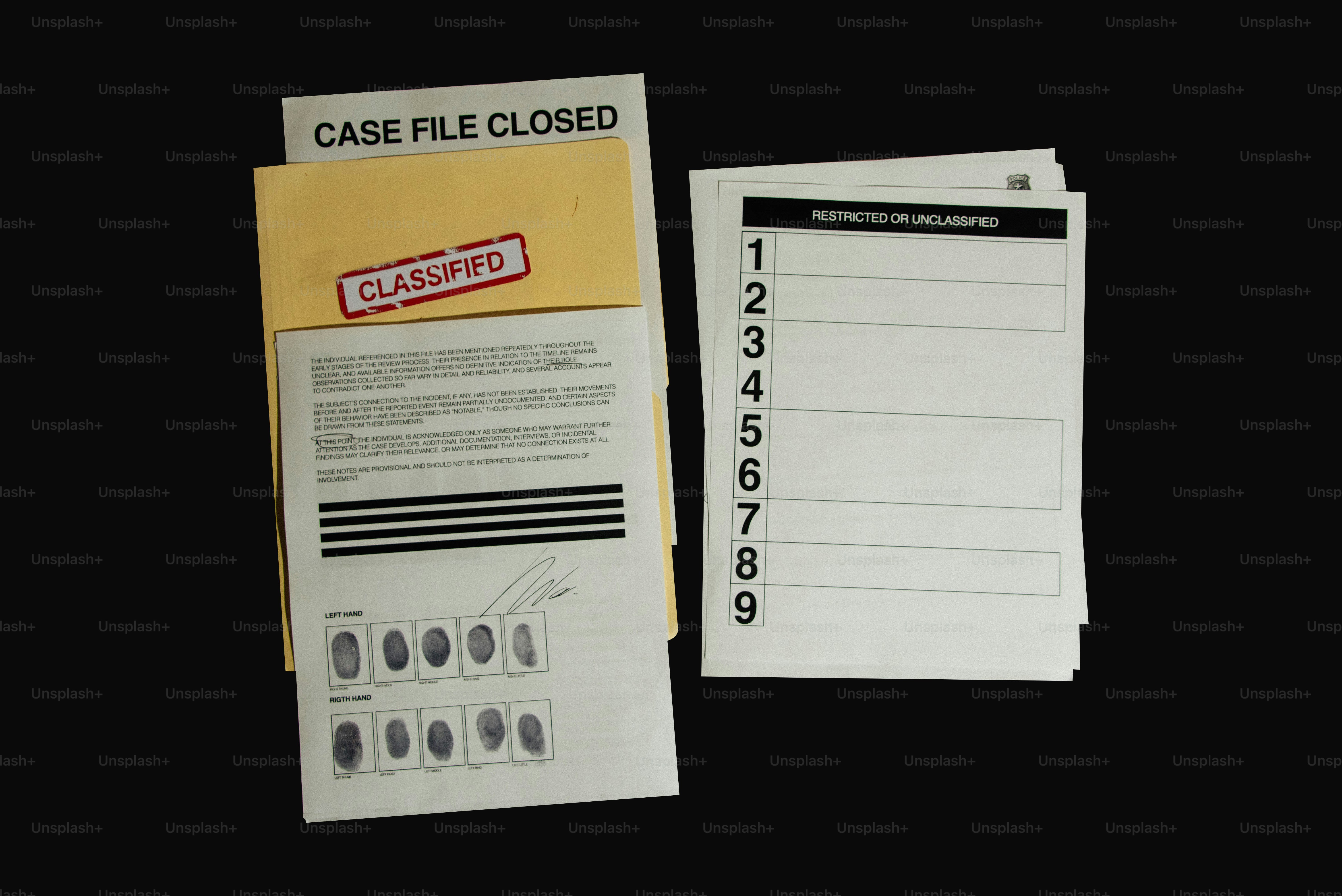 Case file with fingerprints and classified documents