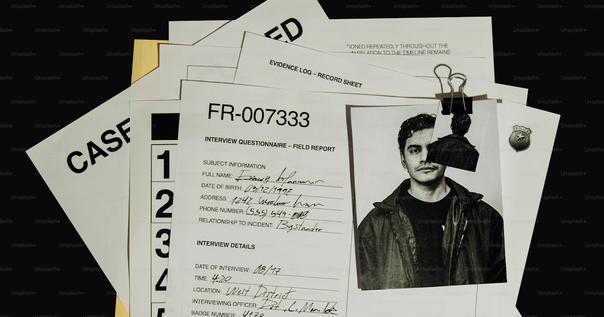 Suspect File Example Police file with suspect's photograph and documents photo – Documents ...