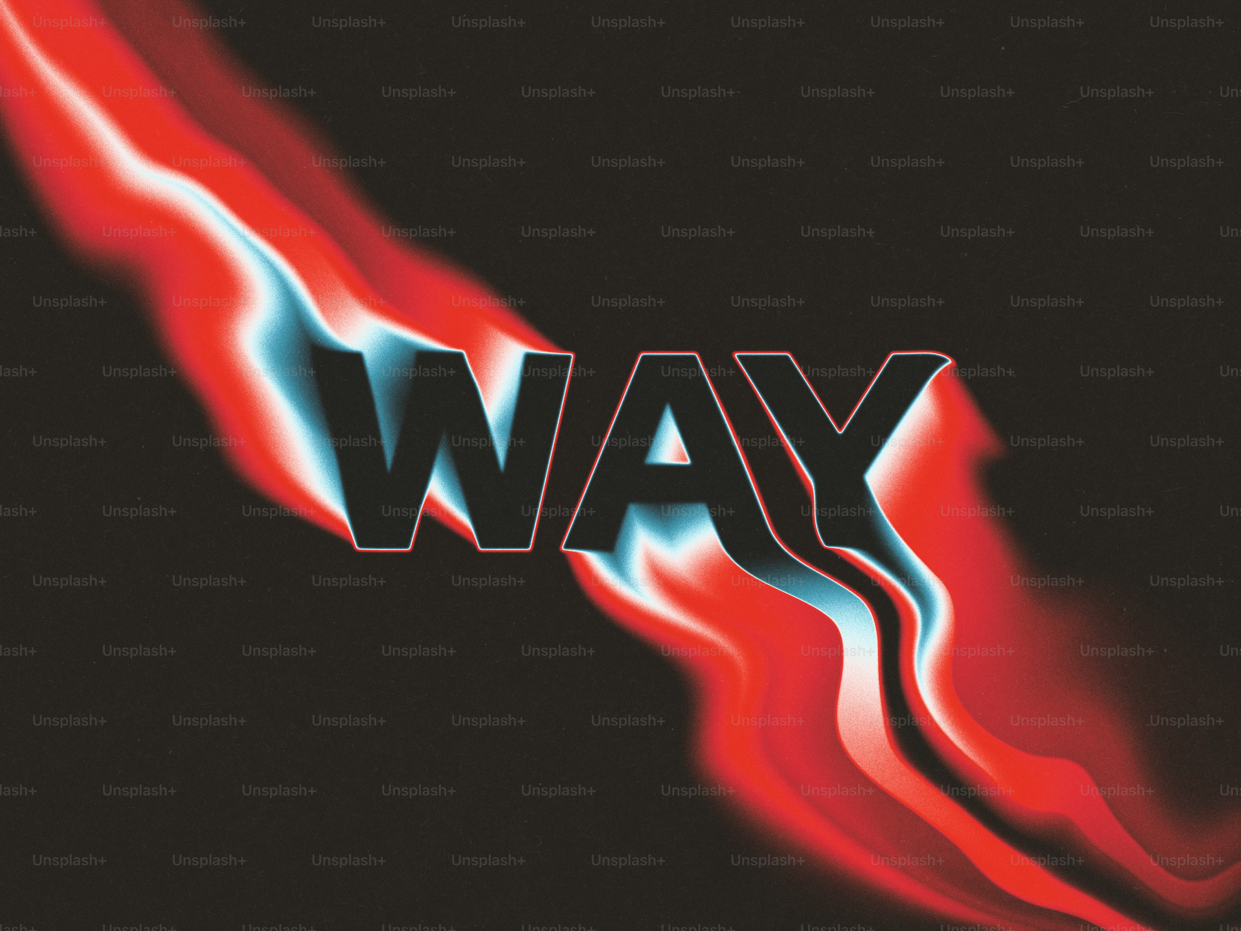 Le mot « way » avec des stries abstraites rouges et bleues.